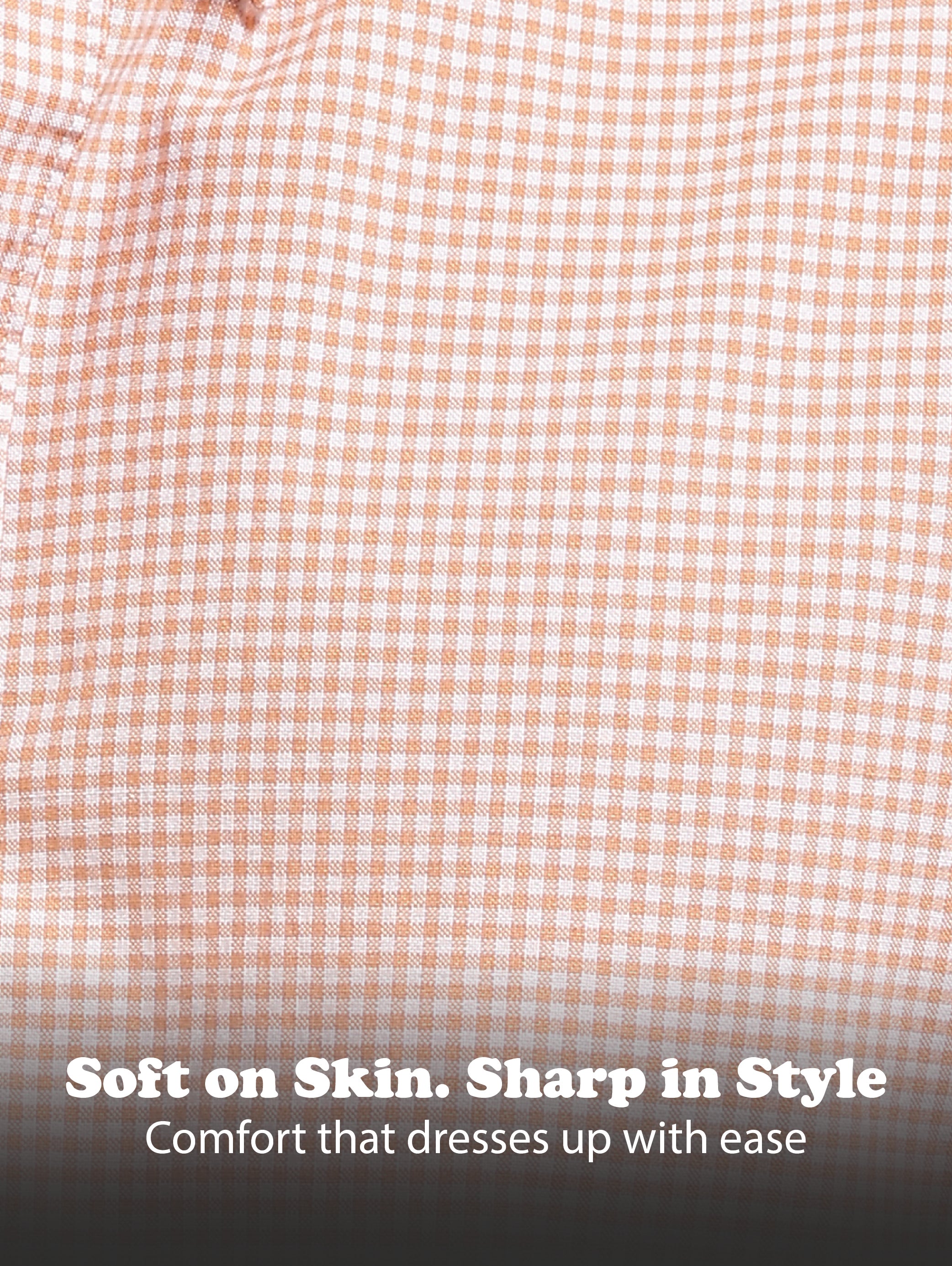 Men Orange Cotton Oxford Slim Fit Mini Checks Shirt