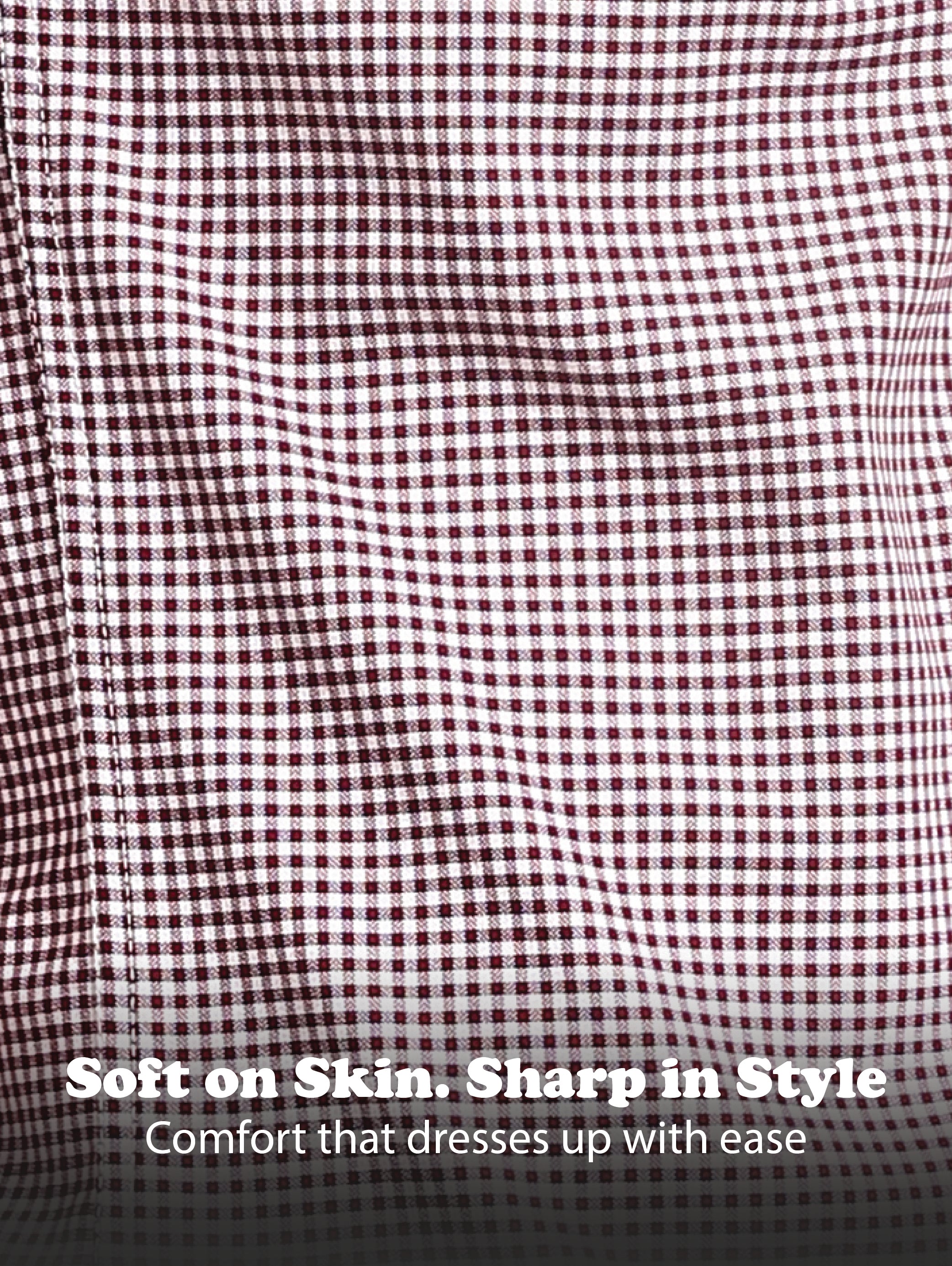Men Maroon Cotton Oxford Slim Fit Mini Checks Shirt