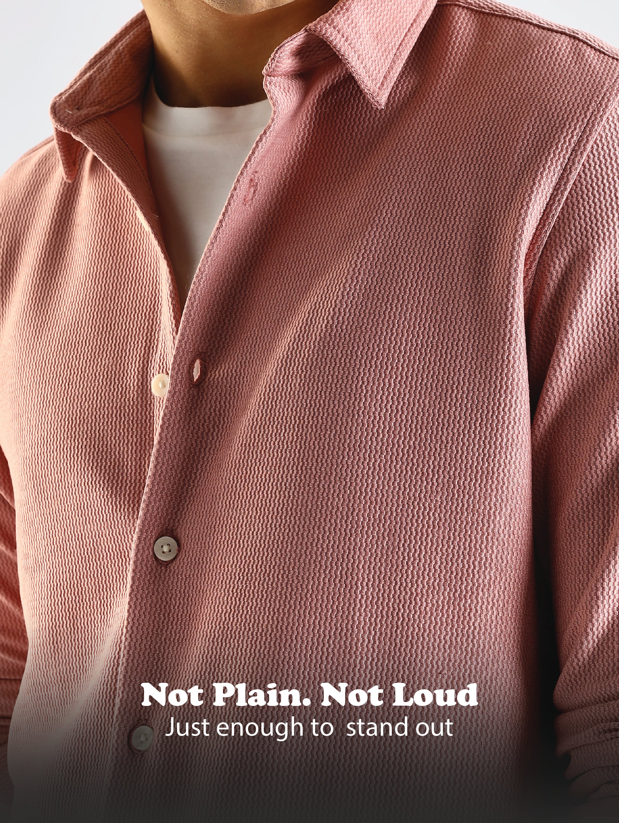 Men Pink Textured Spread Collar Shirt