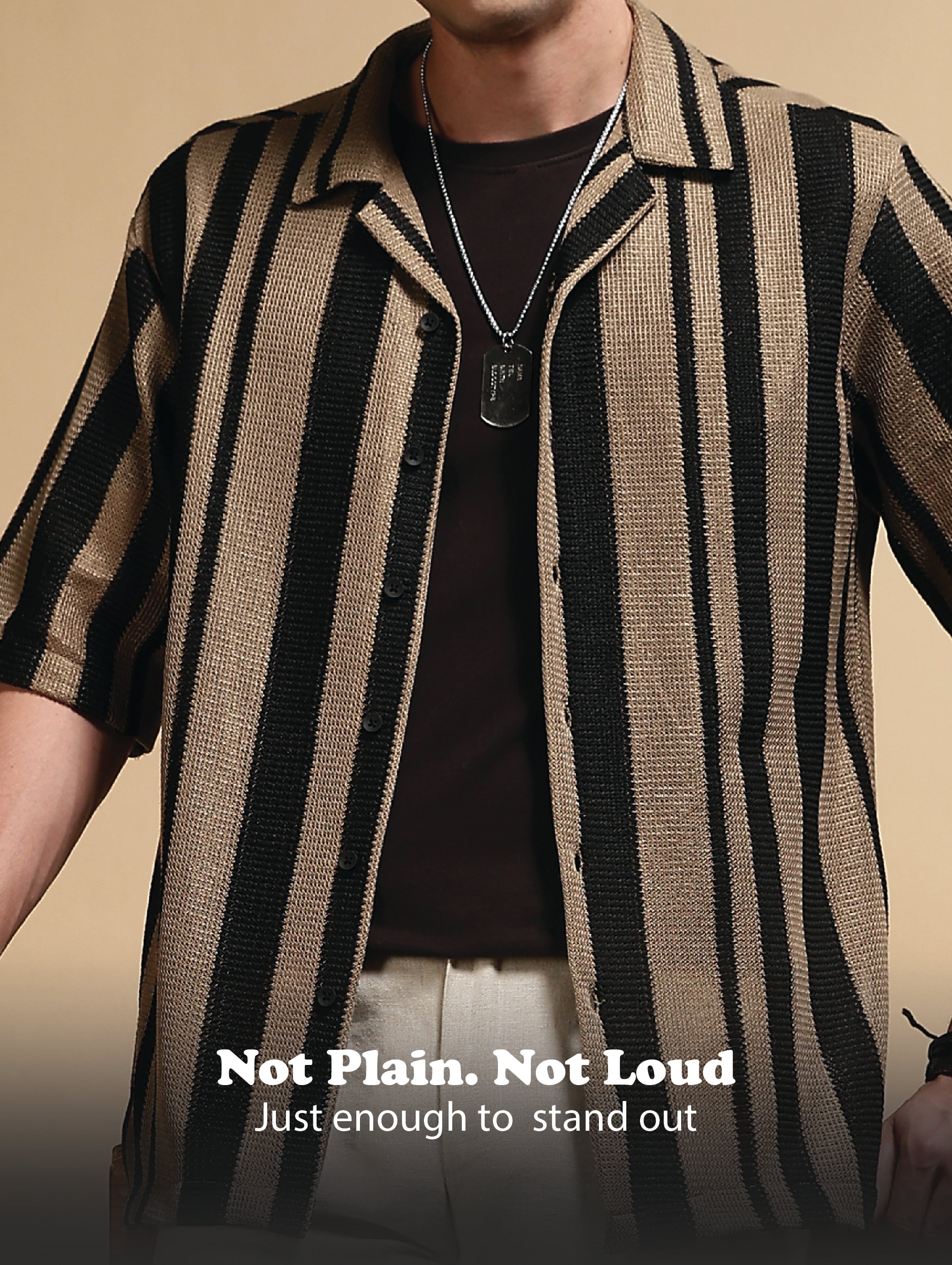 Men Khaki Relaxed Fit Striped Shirt