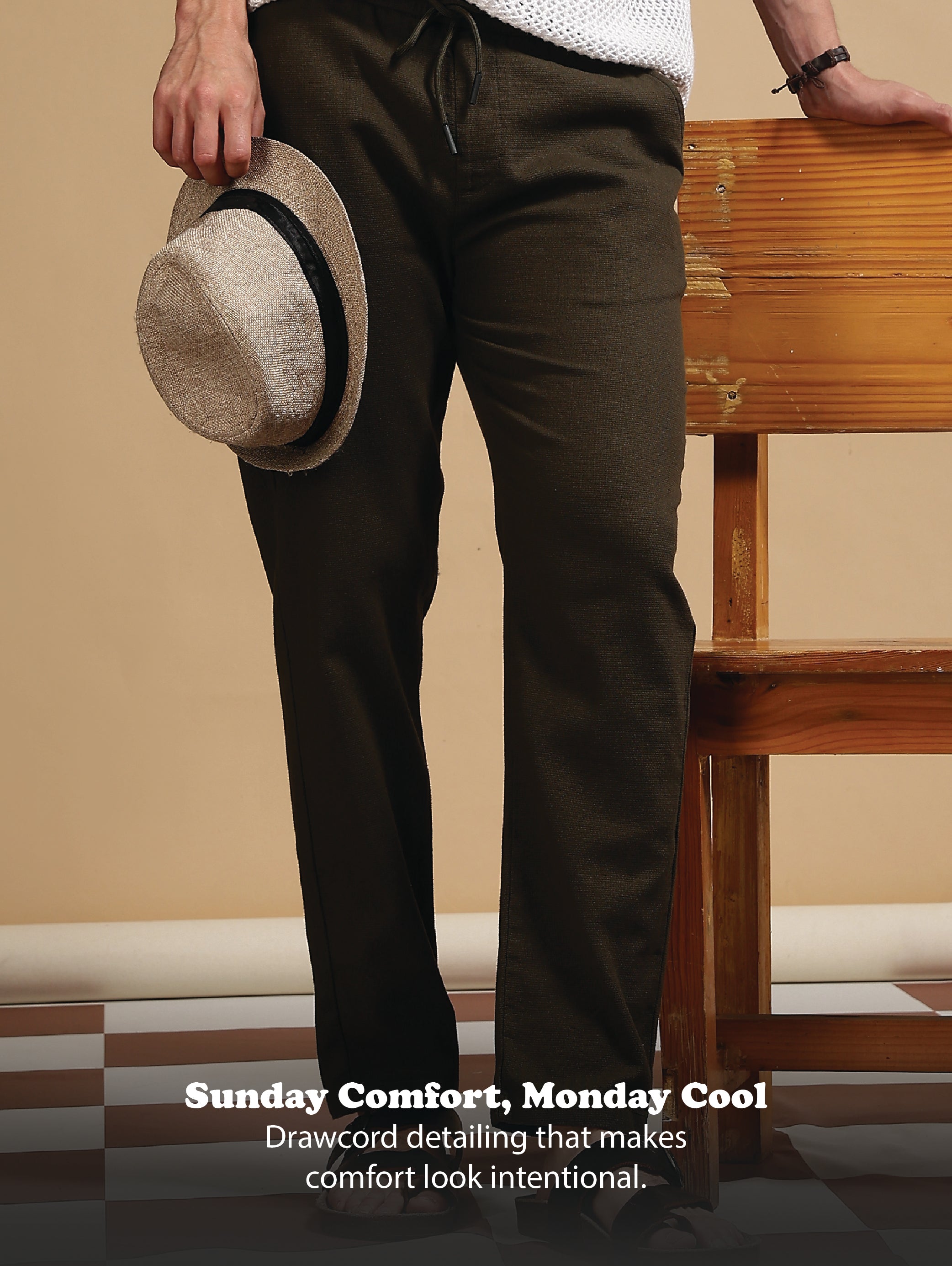 Men Grey Cotton Loose Fit Drawcord Pants