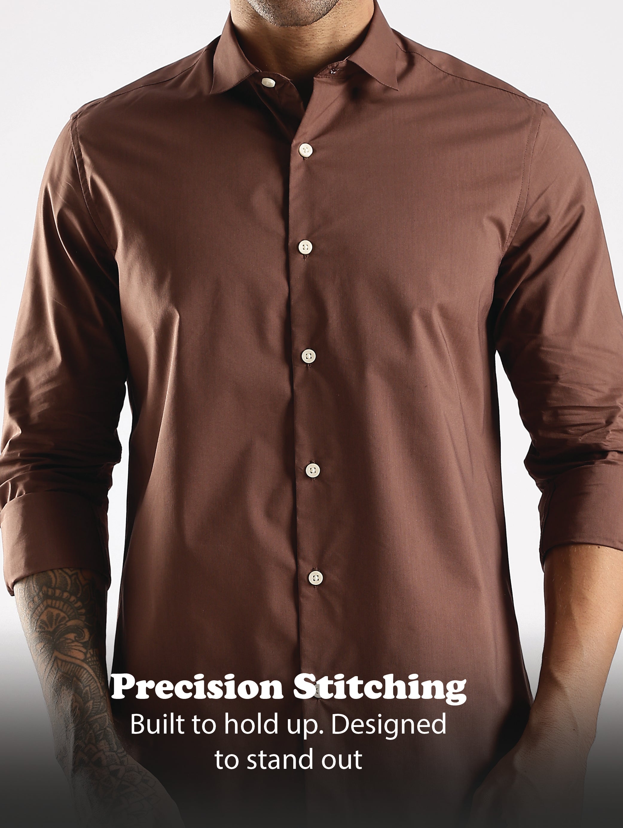 Men Brown Cotton Slim Fit Shirt