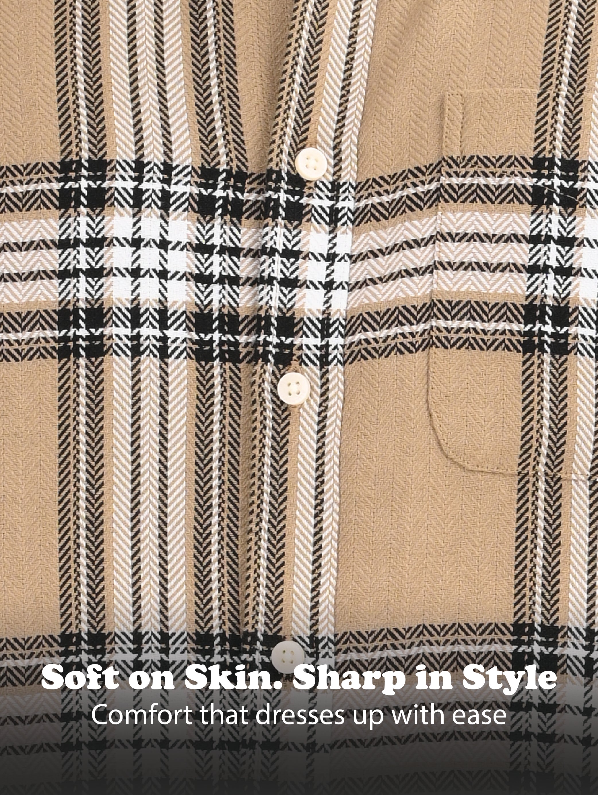 Men Khaki Herringbone Checked Shirt