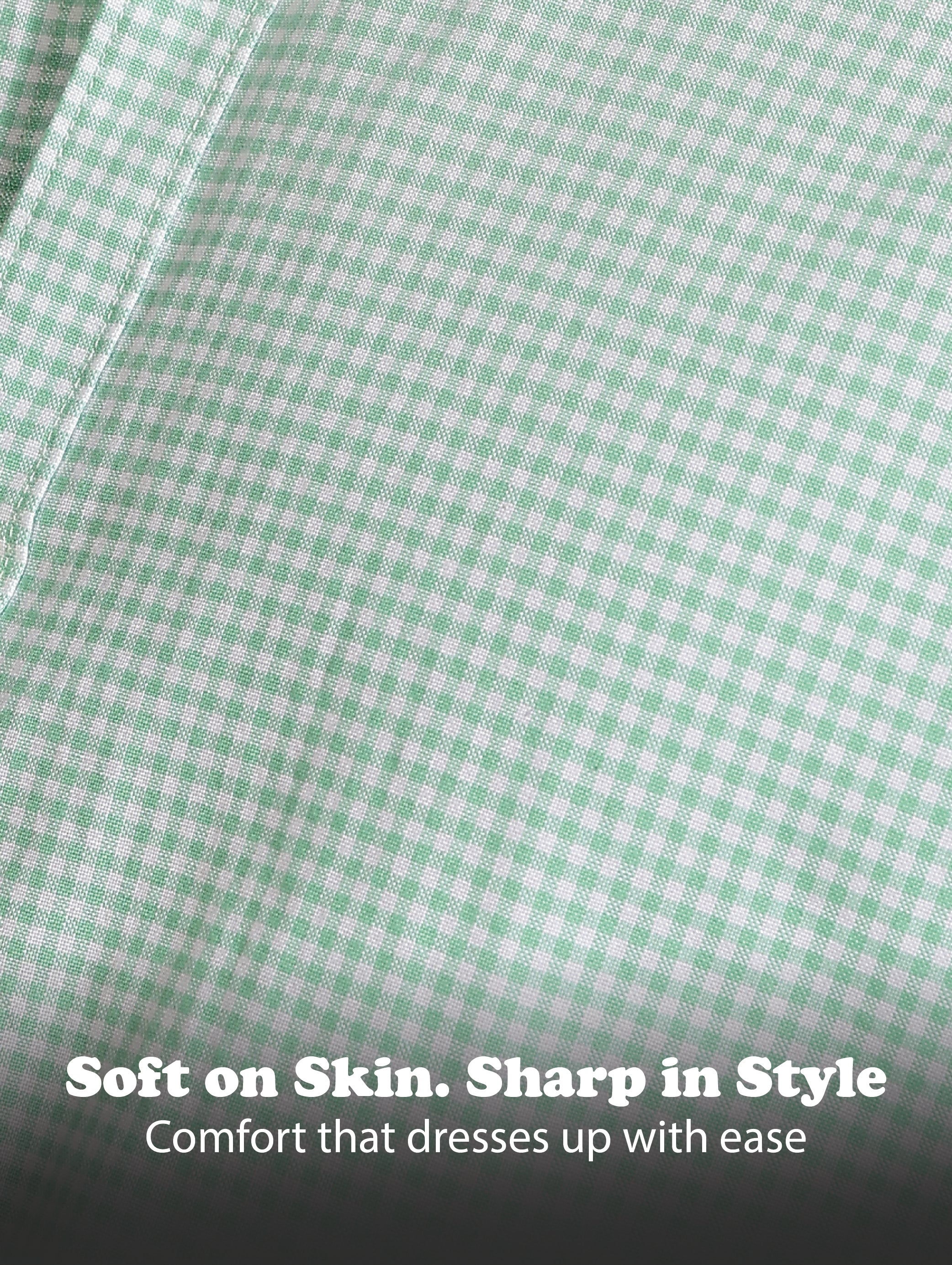 Men Green Cotton Oxford Slim Fit Mini Checks Shirt