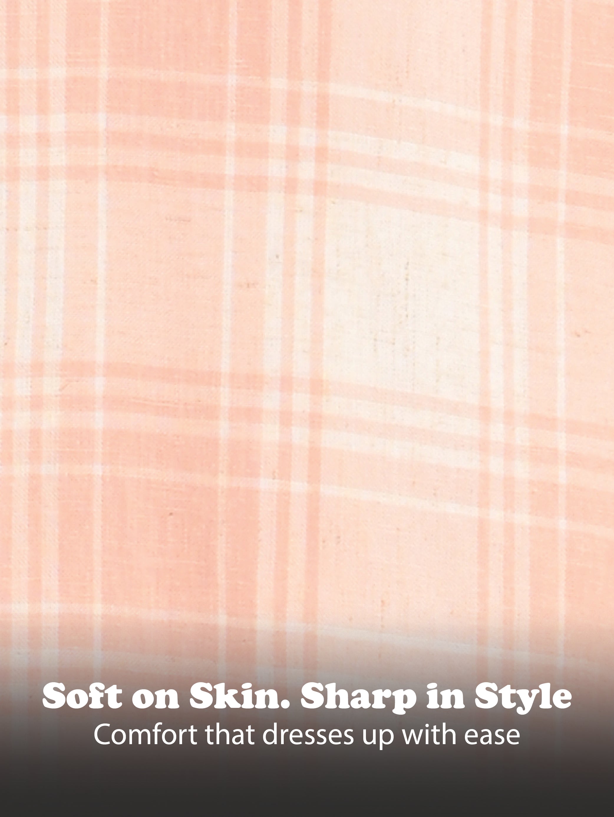 Men Peach Linen Cotton Checked Shirt