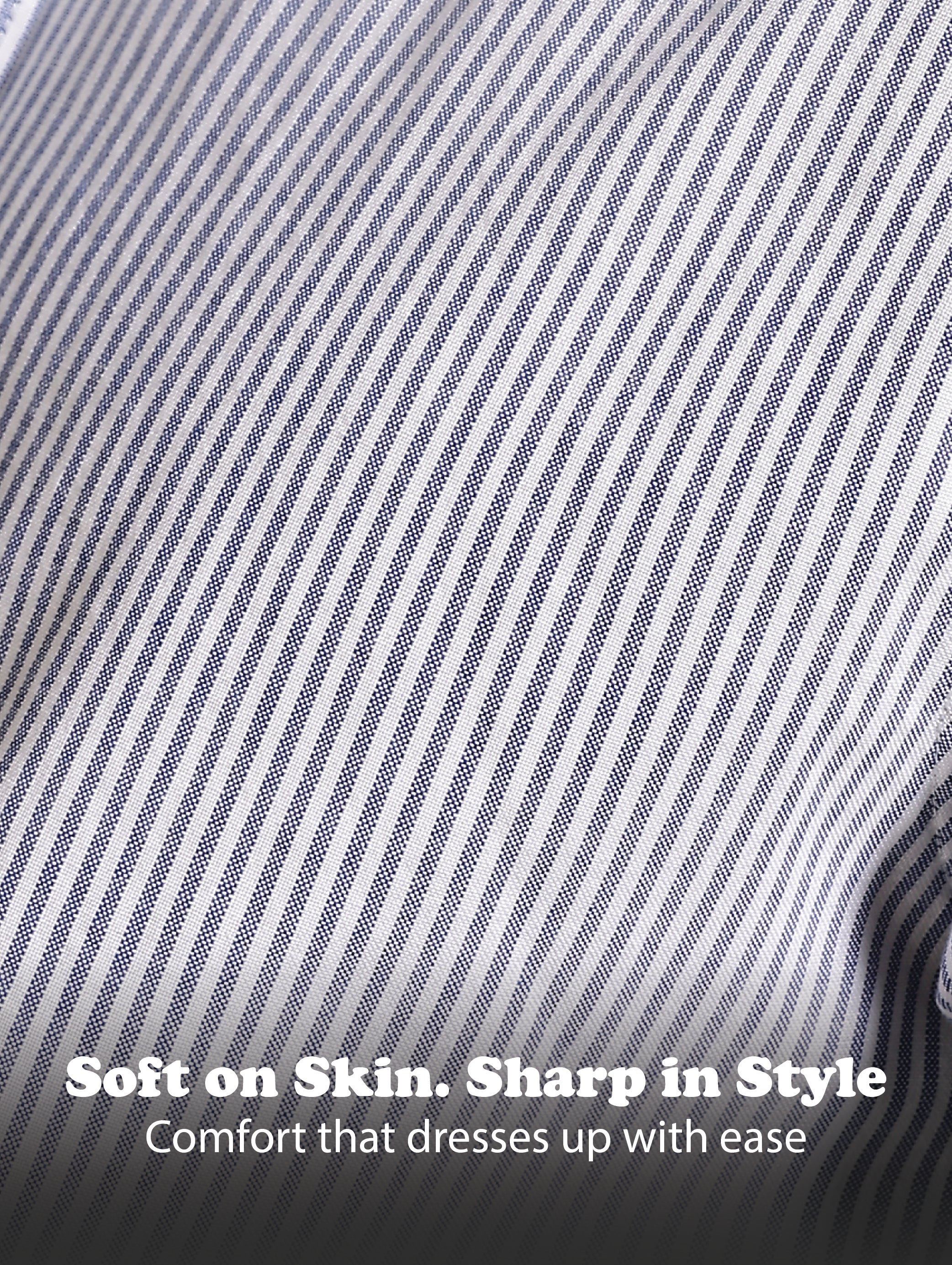 Men Blue Cotton Oxford Slim Fit Striped Shirt