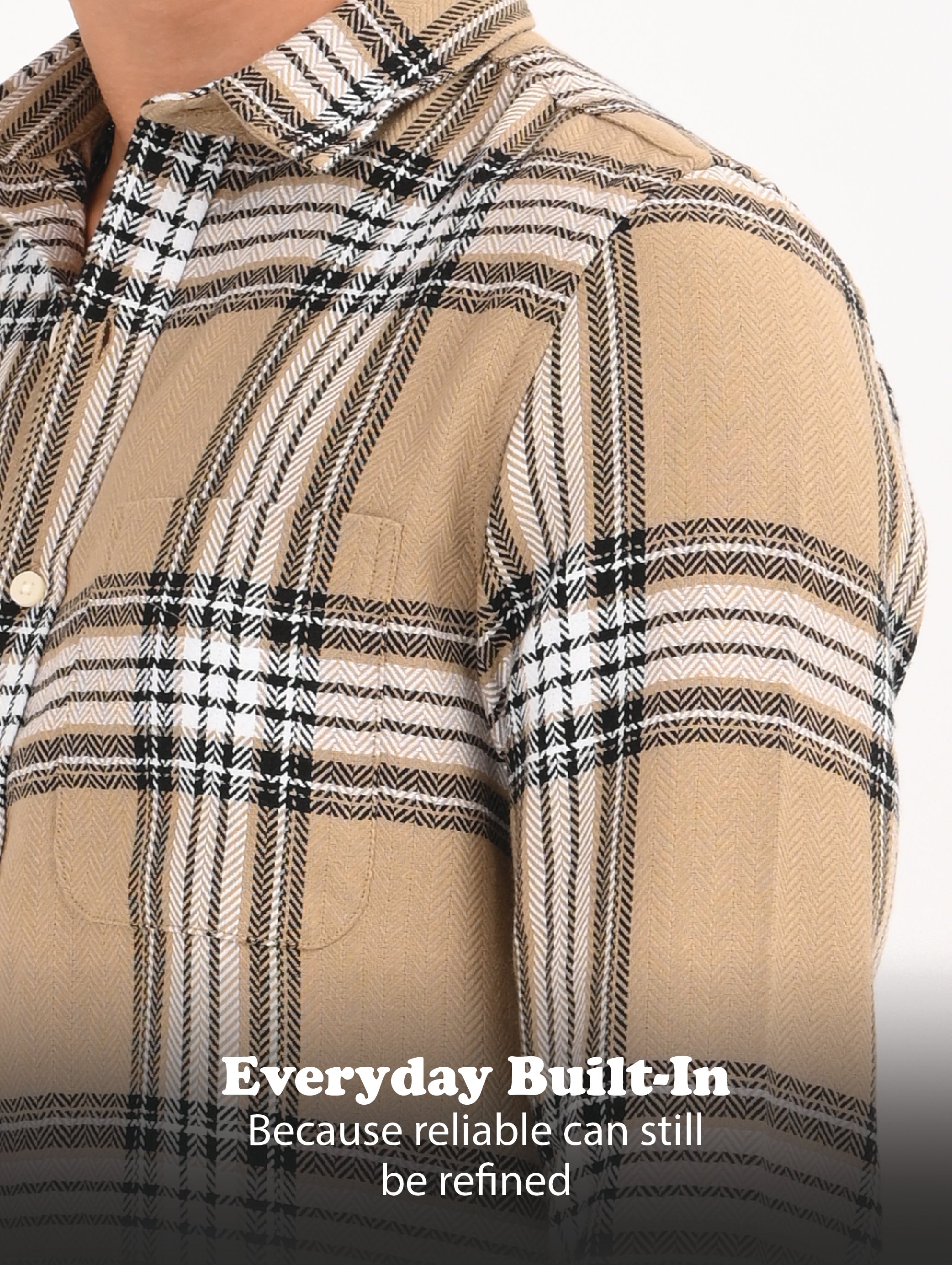 Men Khaki Herringbone Checked Shirt
