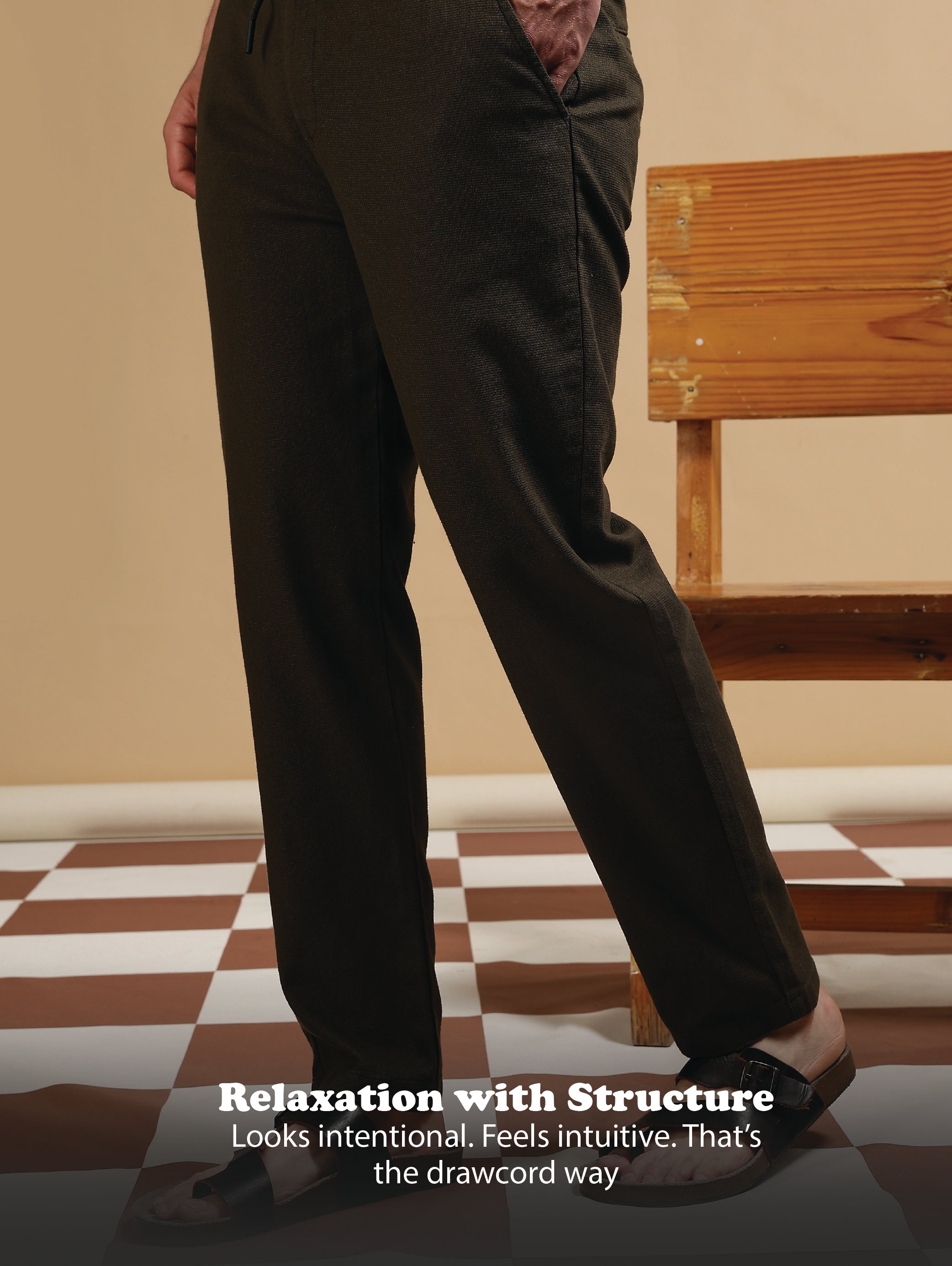 Men Grey Cotton Loose Fit Drawcord Pants