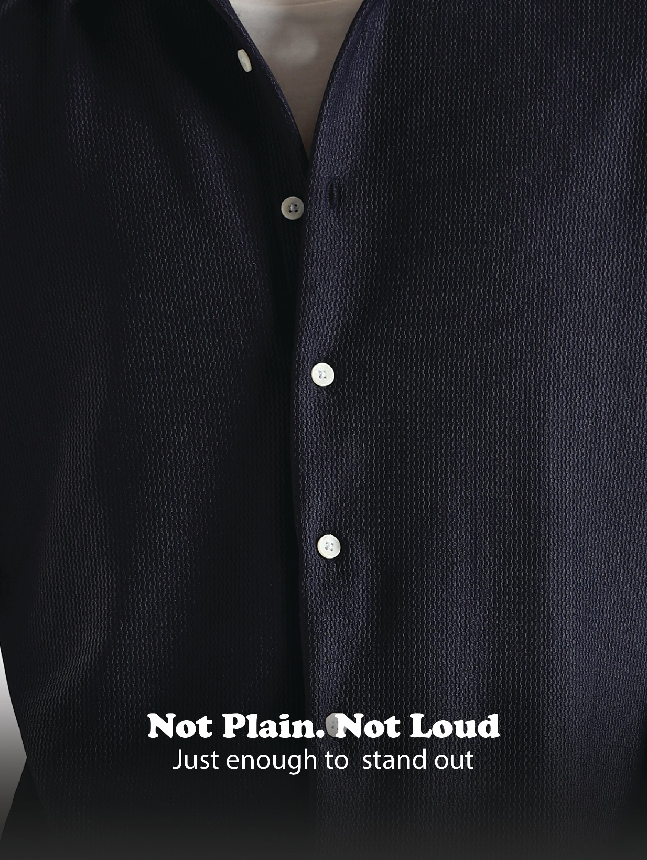 Men Navy Blue Textured Spread Collar Shirt