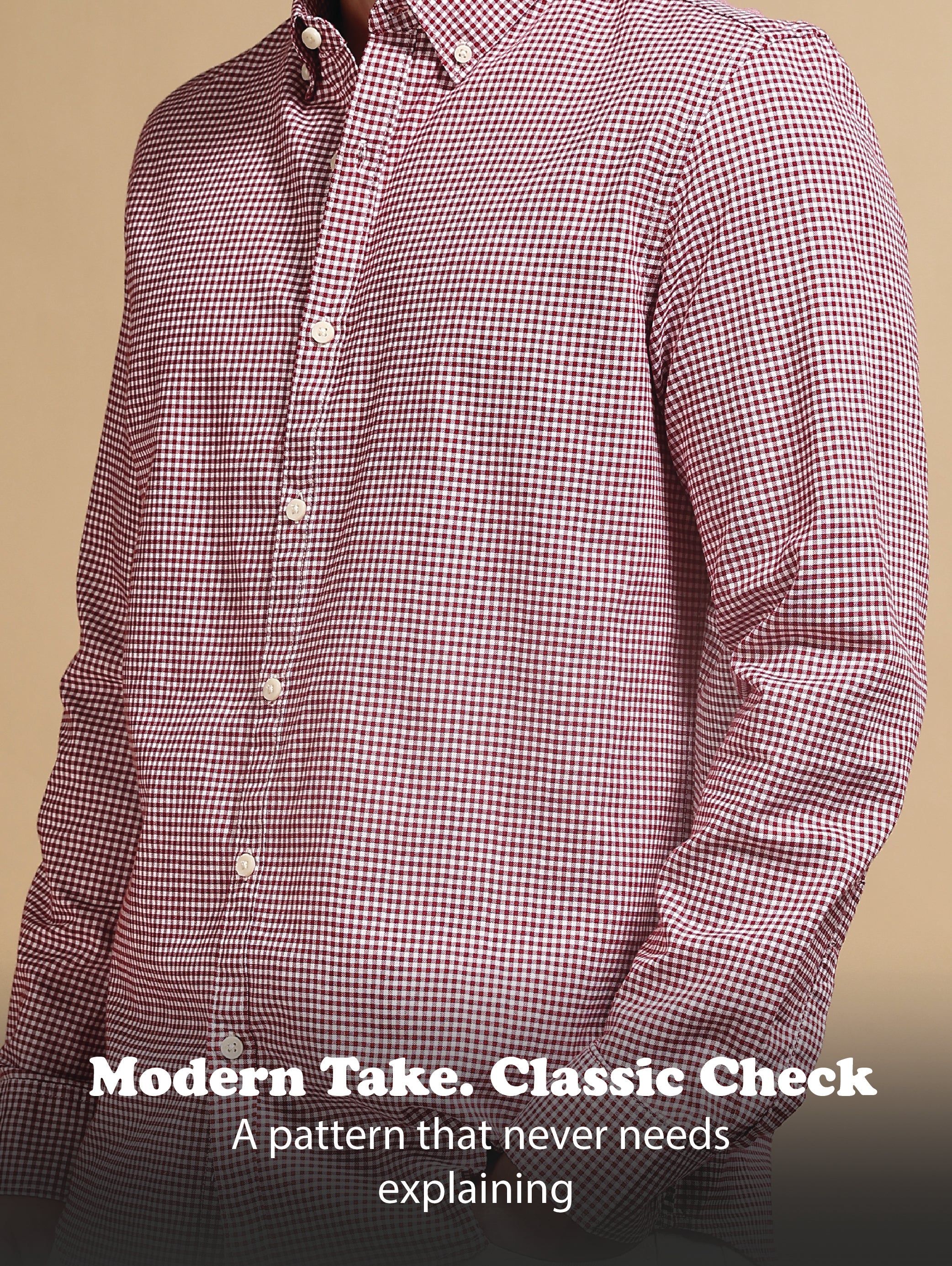Men Red Cotton Oxford Slim Fit Mini Checks Shirt