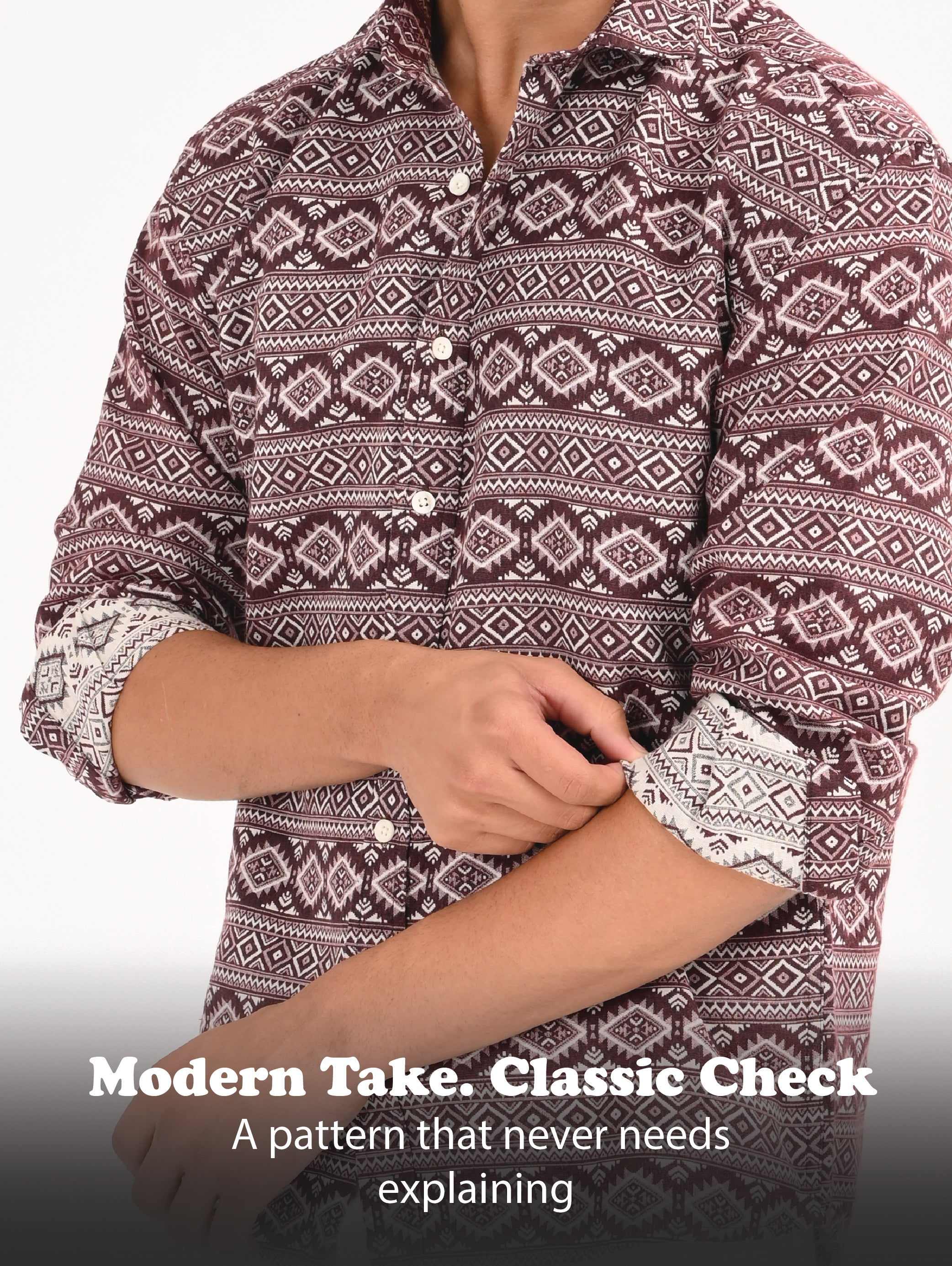Men Maroon Textured Jacquard Tribal Shirt