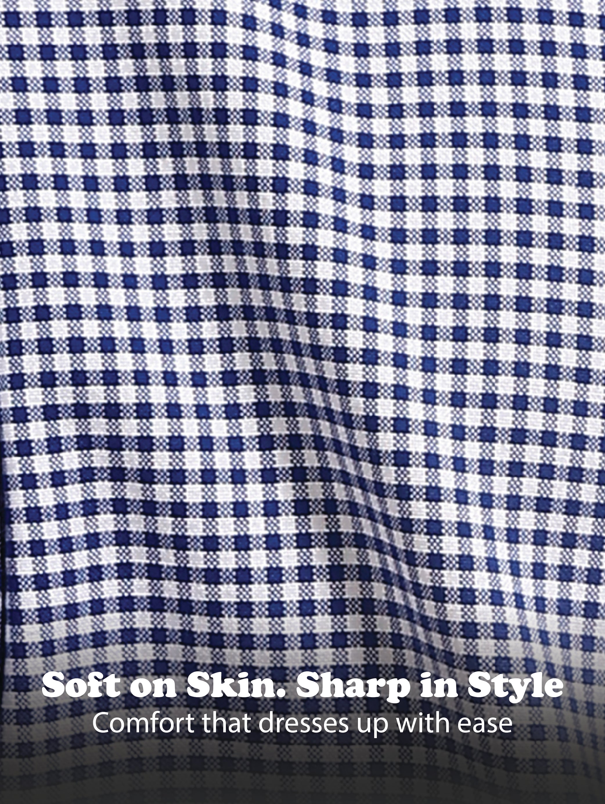 Men Navy Blue Cotton Oxford Slim Fit Mini Checks Shirt