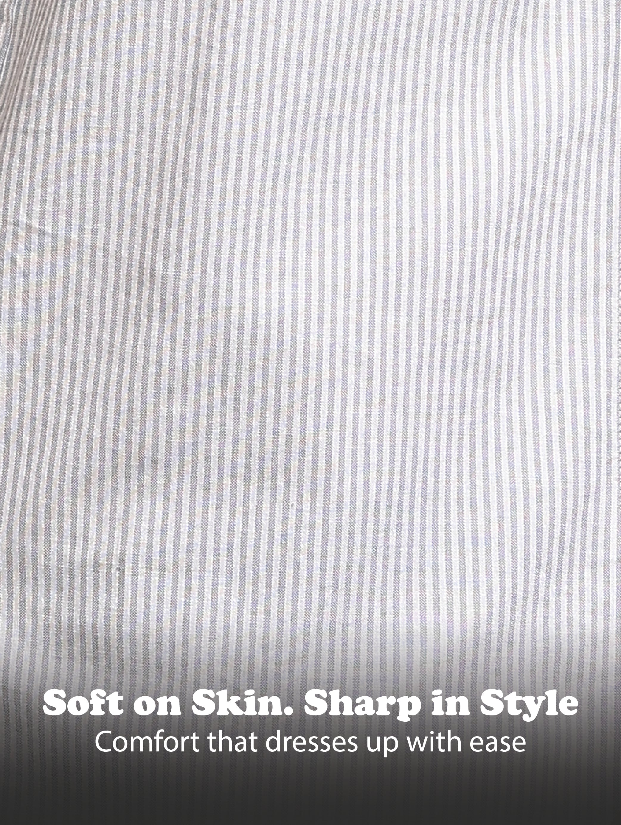 Men Grey Cotton Oxford Slim Fit Striped Shirt