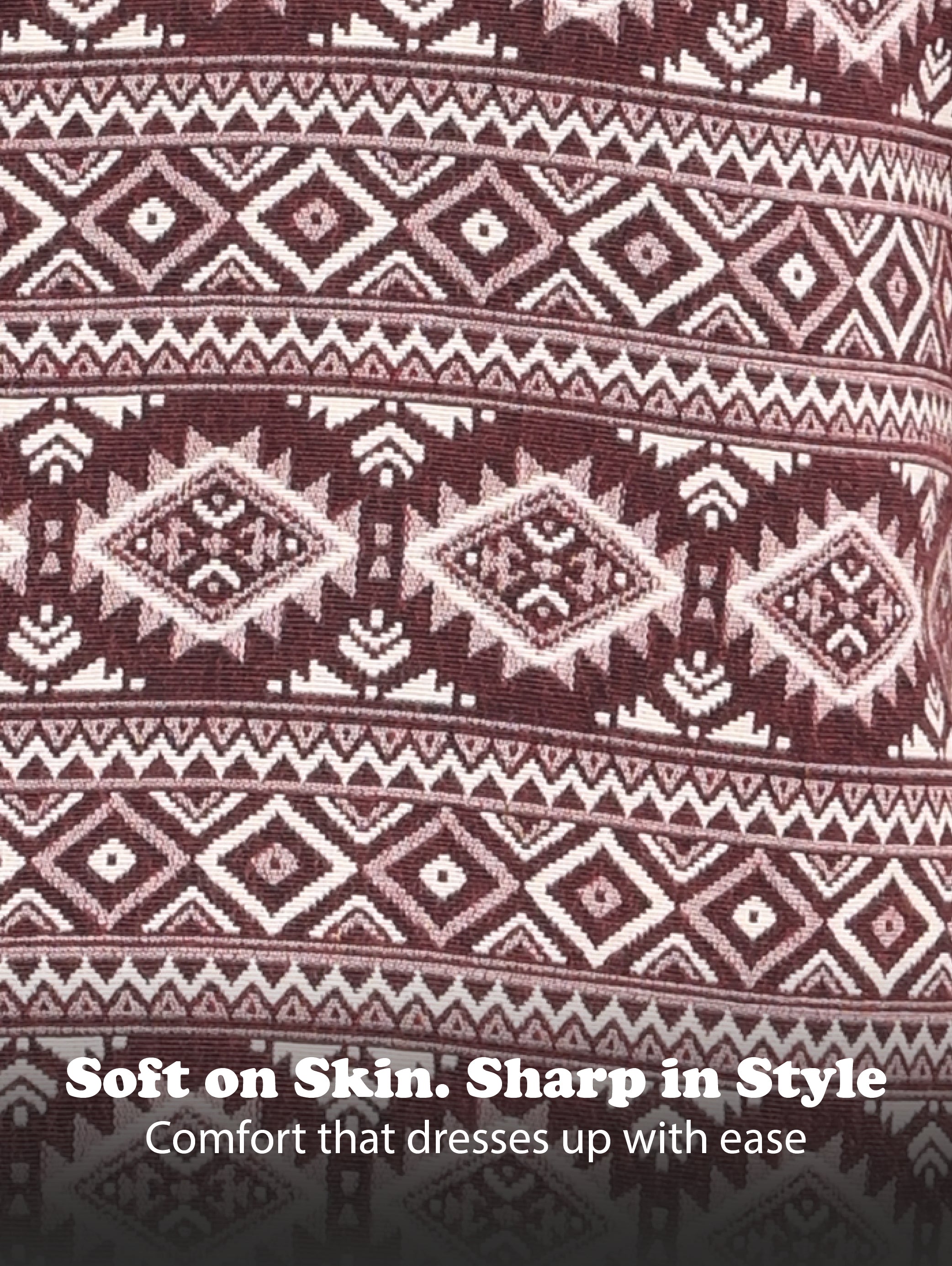 Men Maroon Textured Jacquard Tribal Shirt
