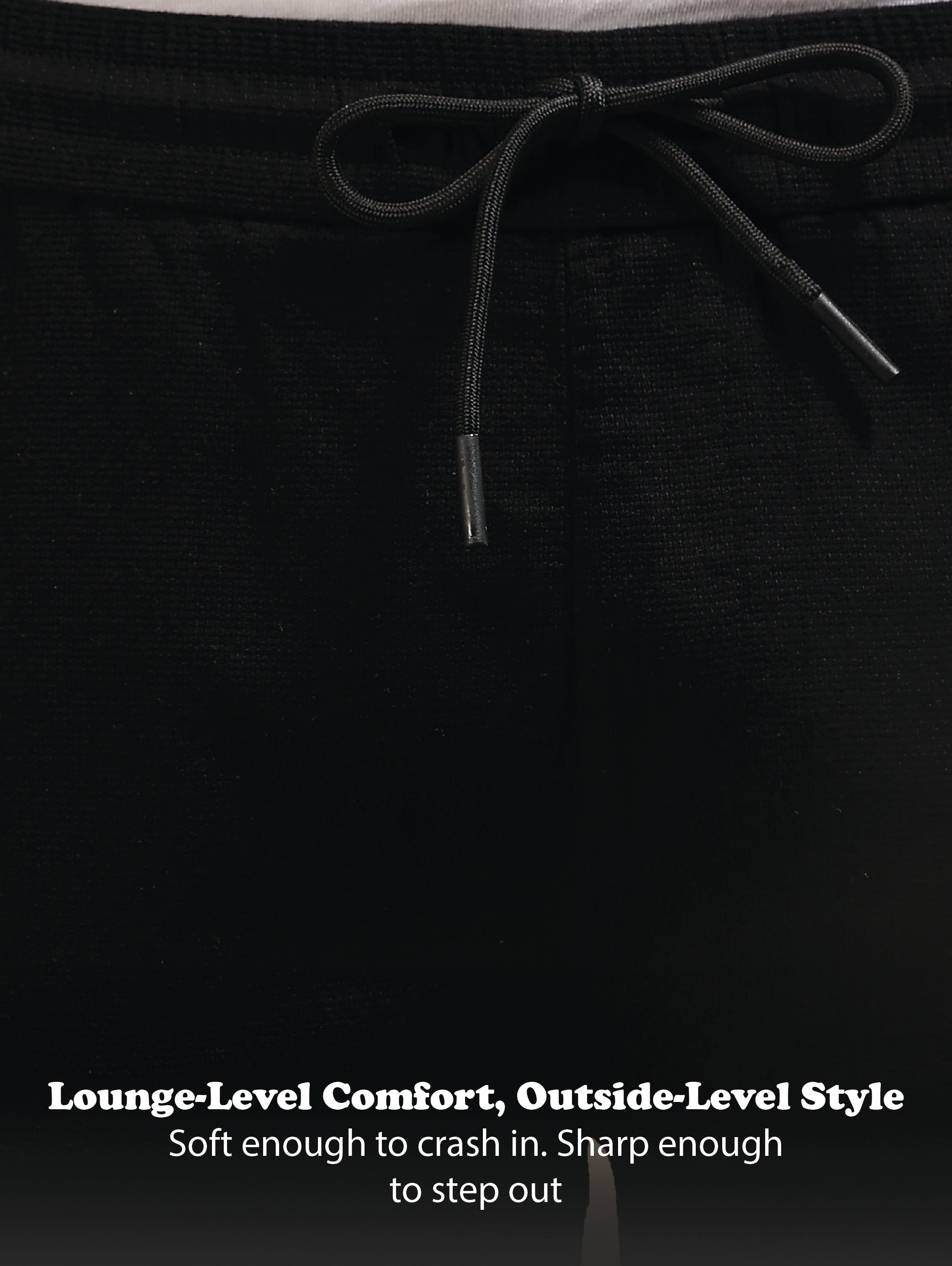 Men Black Cotton Loose Fit Drawcord Pants