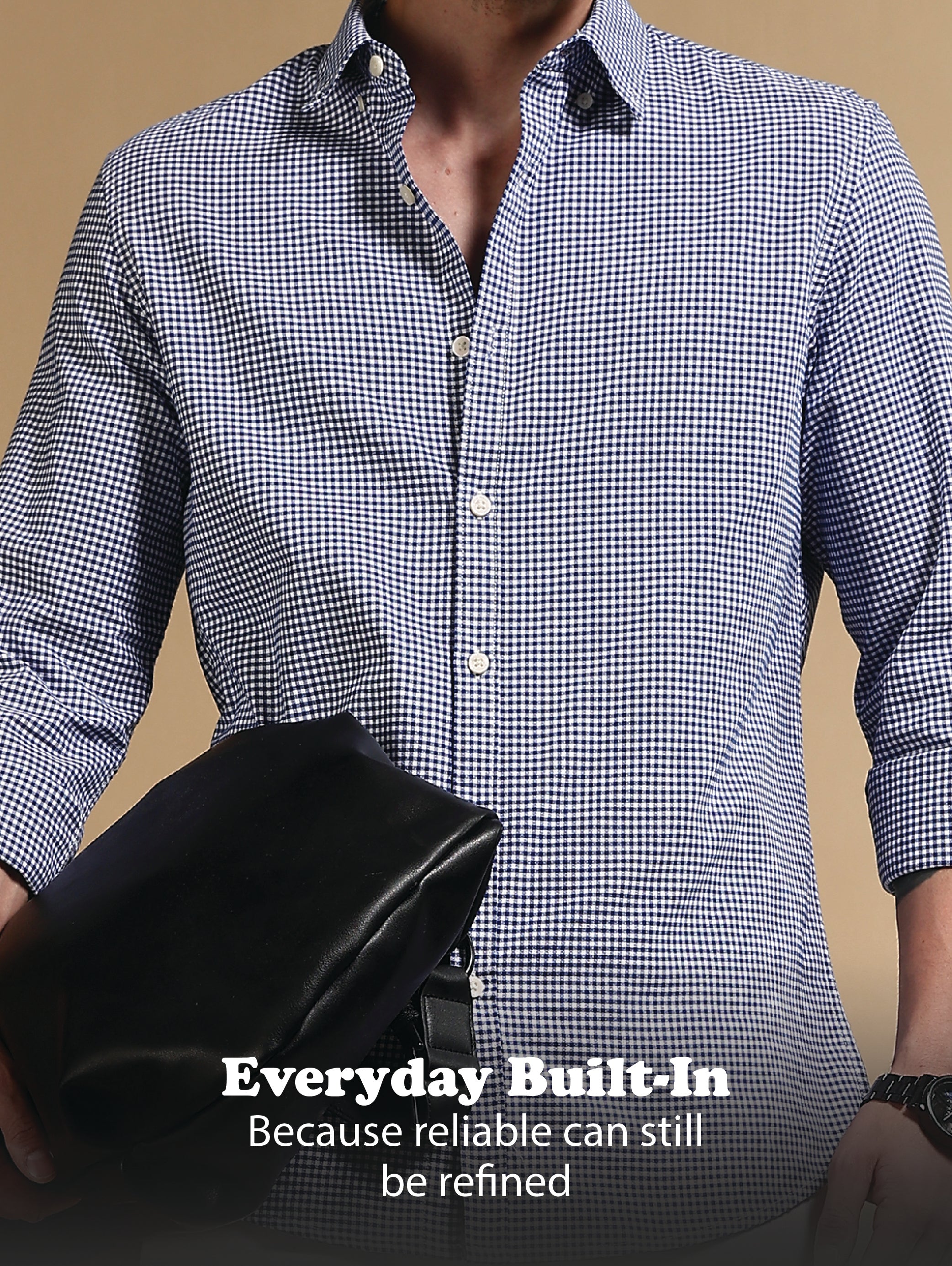 Men Navy Blue Cotton Oxford Slim Fit Mini Checks Shirt