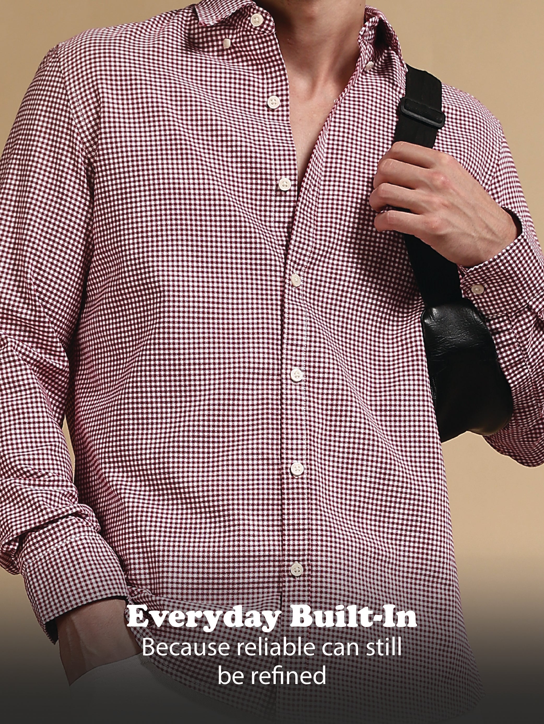 Men Red Cotton Oxford Slim Fit Mini Checks Shirt