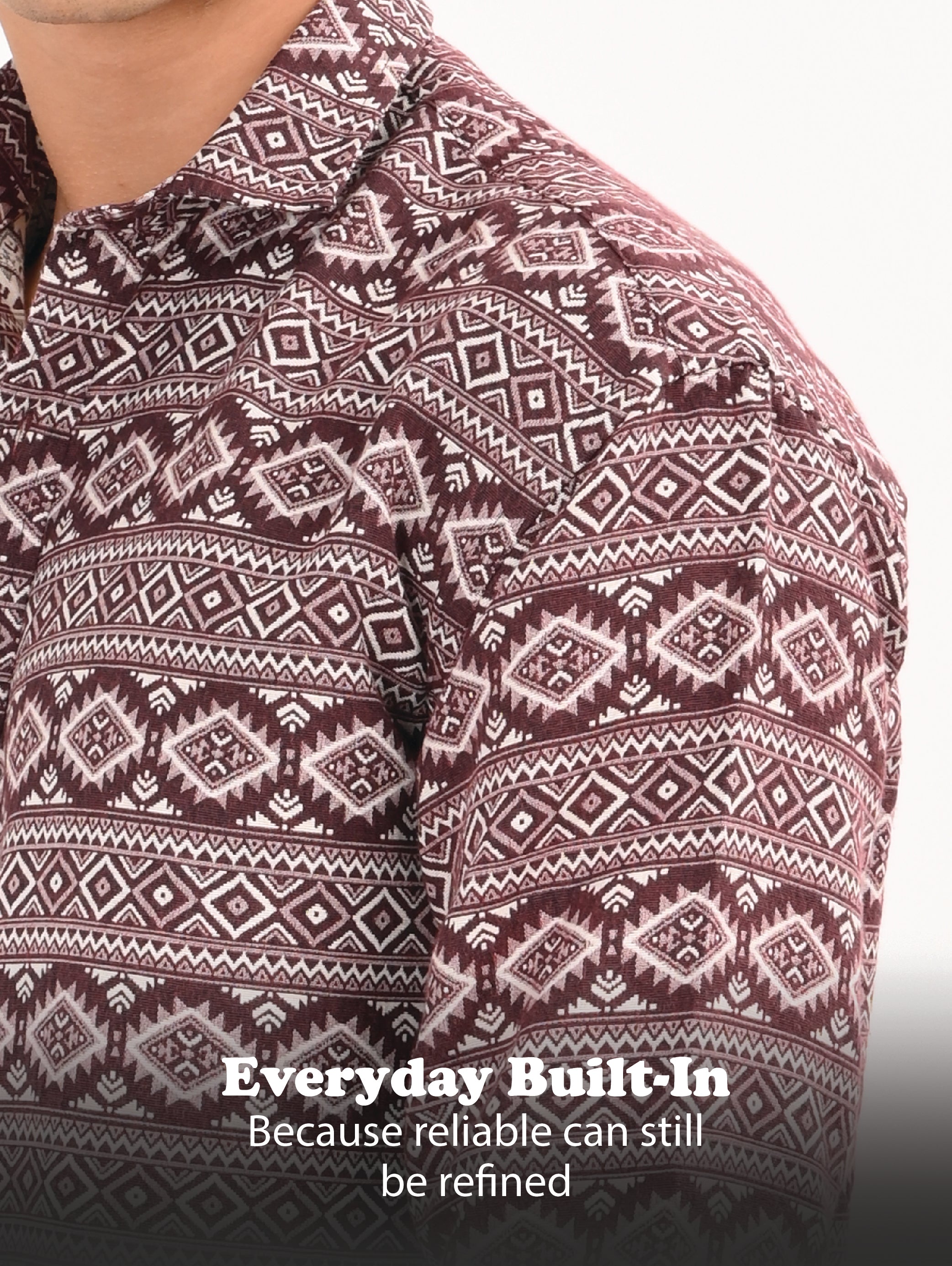 Men Maroon Textured Jacquard Tribal Shirt