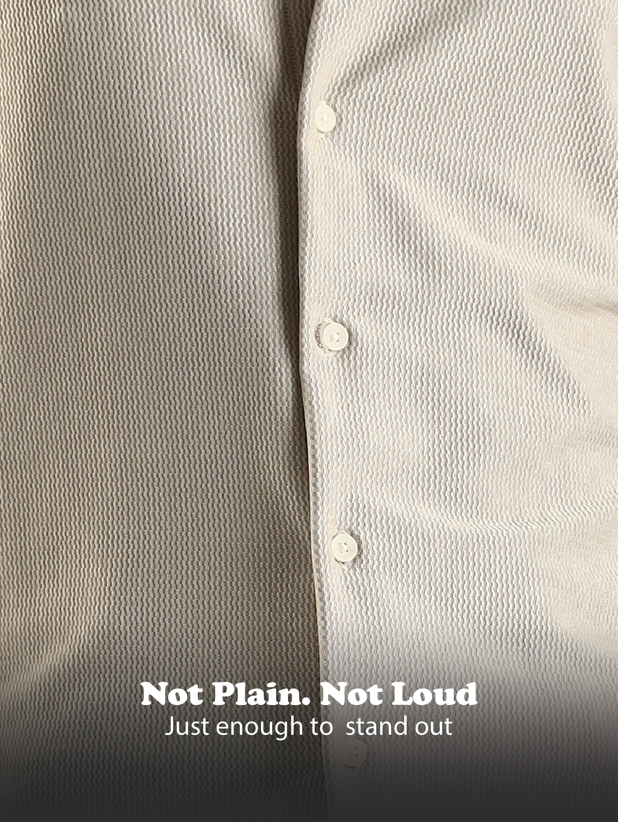 Men Cream Textured Spread Collar Shirt