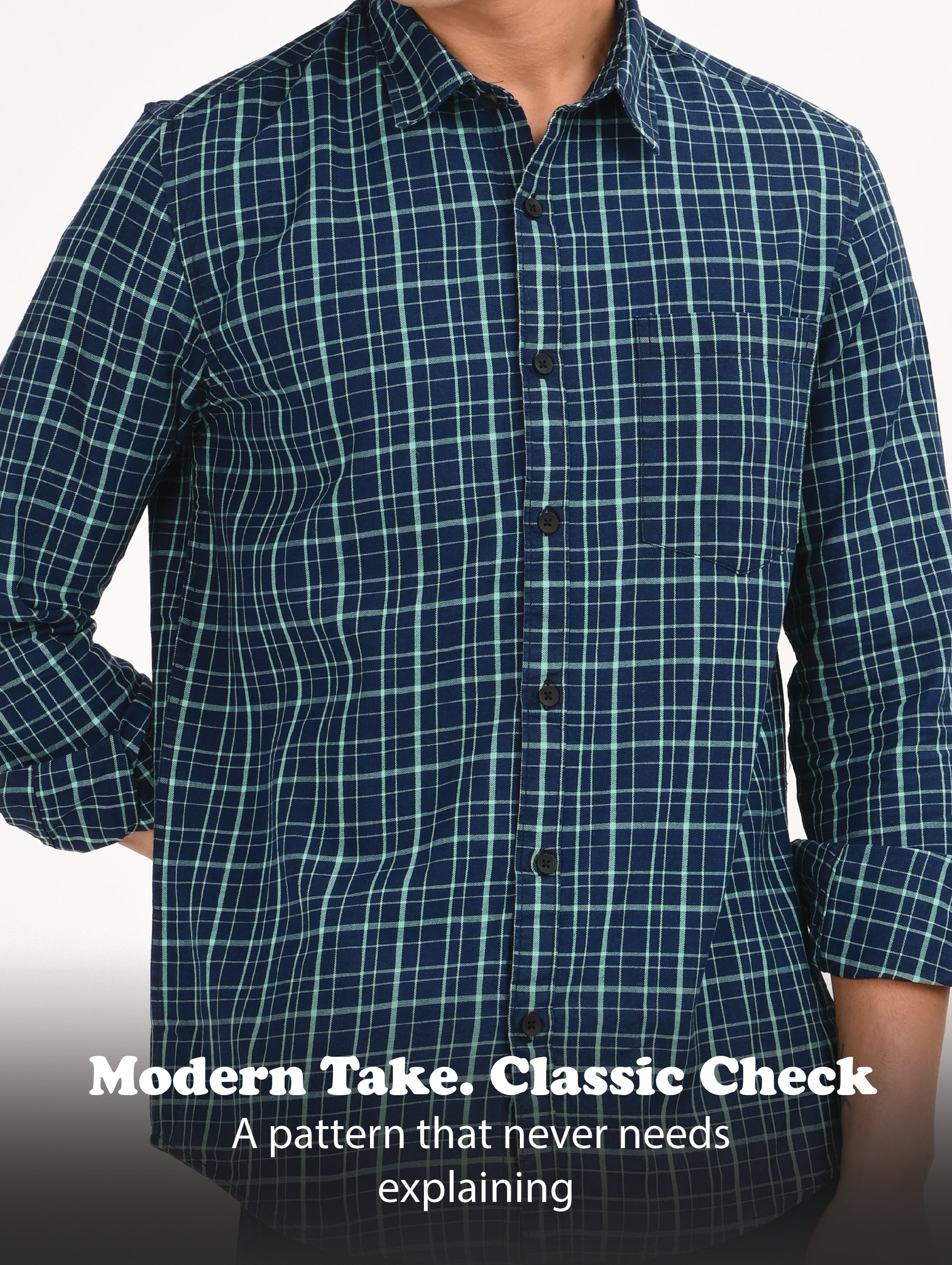 Men Green Dyed Checked Shirt