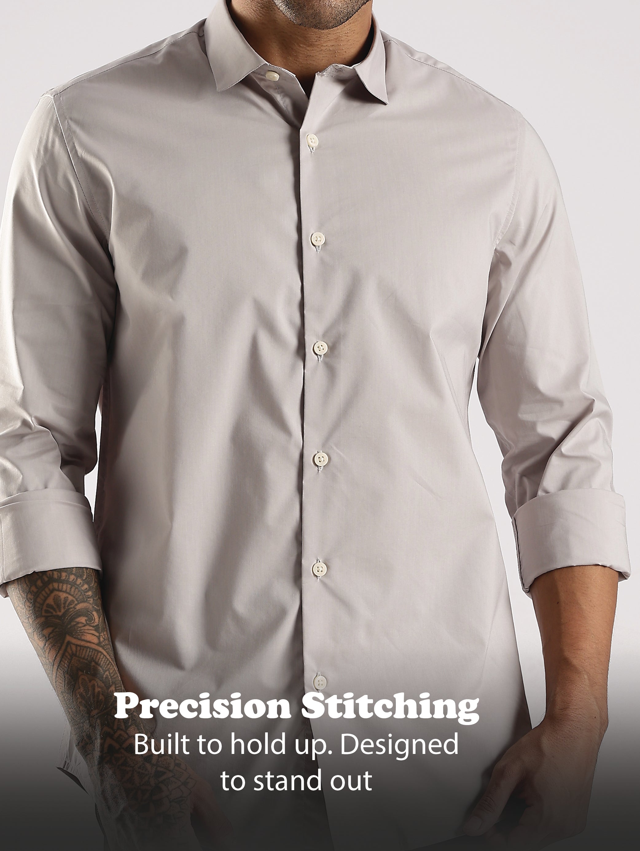 Men Grey Cotton Slim Fit Shirt