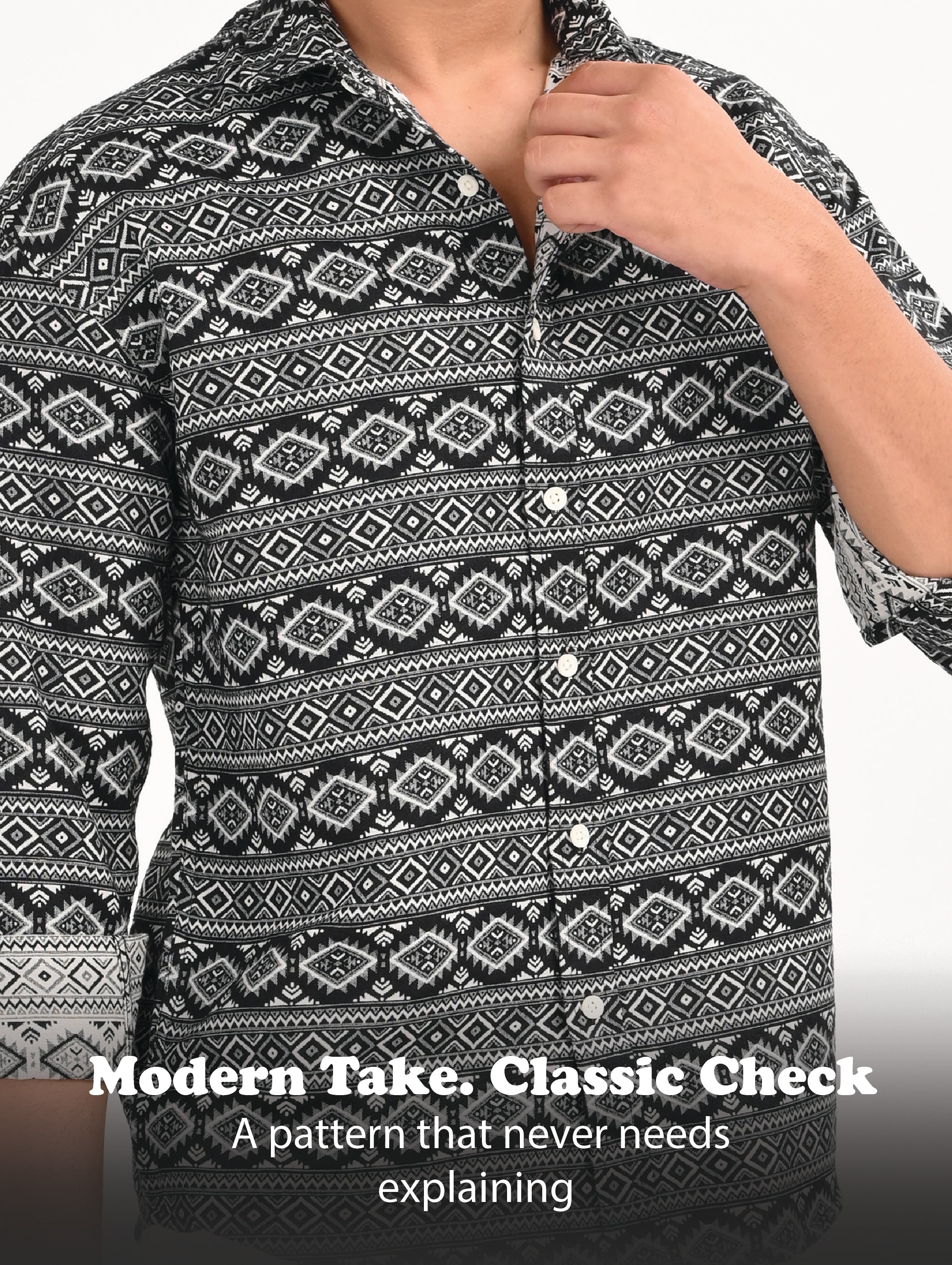 Men Black Textured Jacquard Tribal Shirt