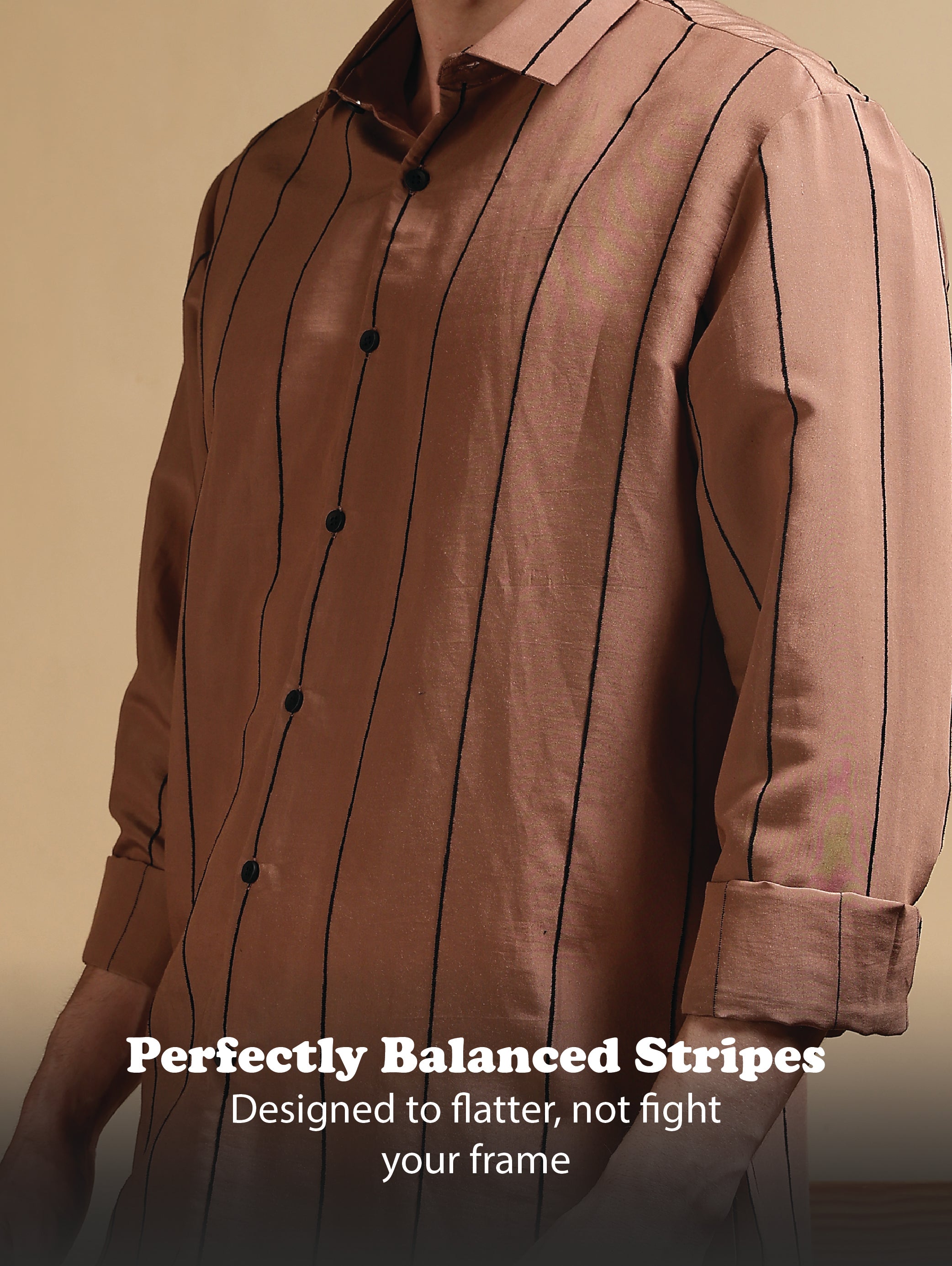 Men Brown Nylon Slim Fit Striped Shirt