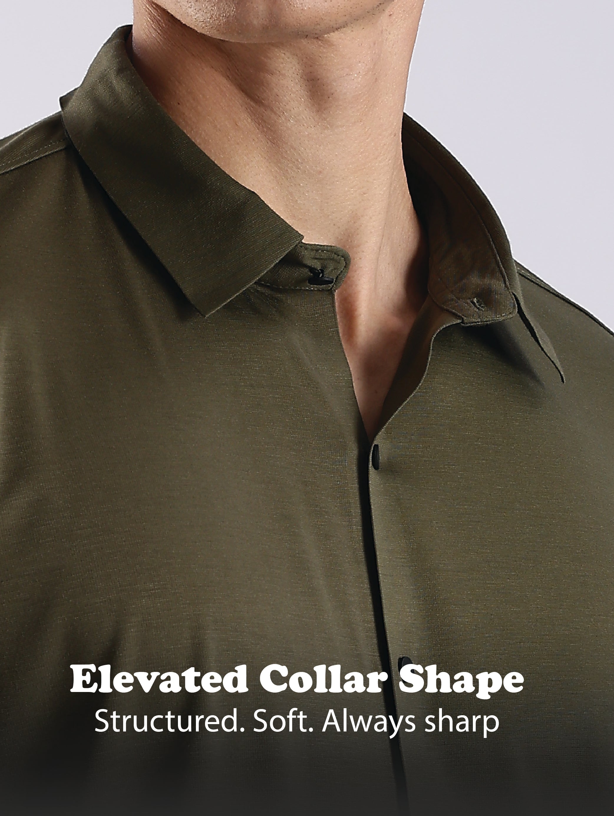 Men Olive Knitted Slim Fit Shirt