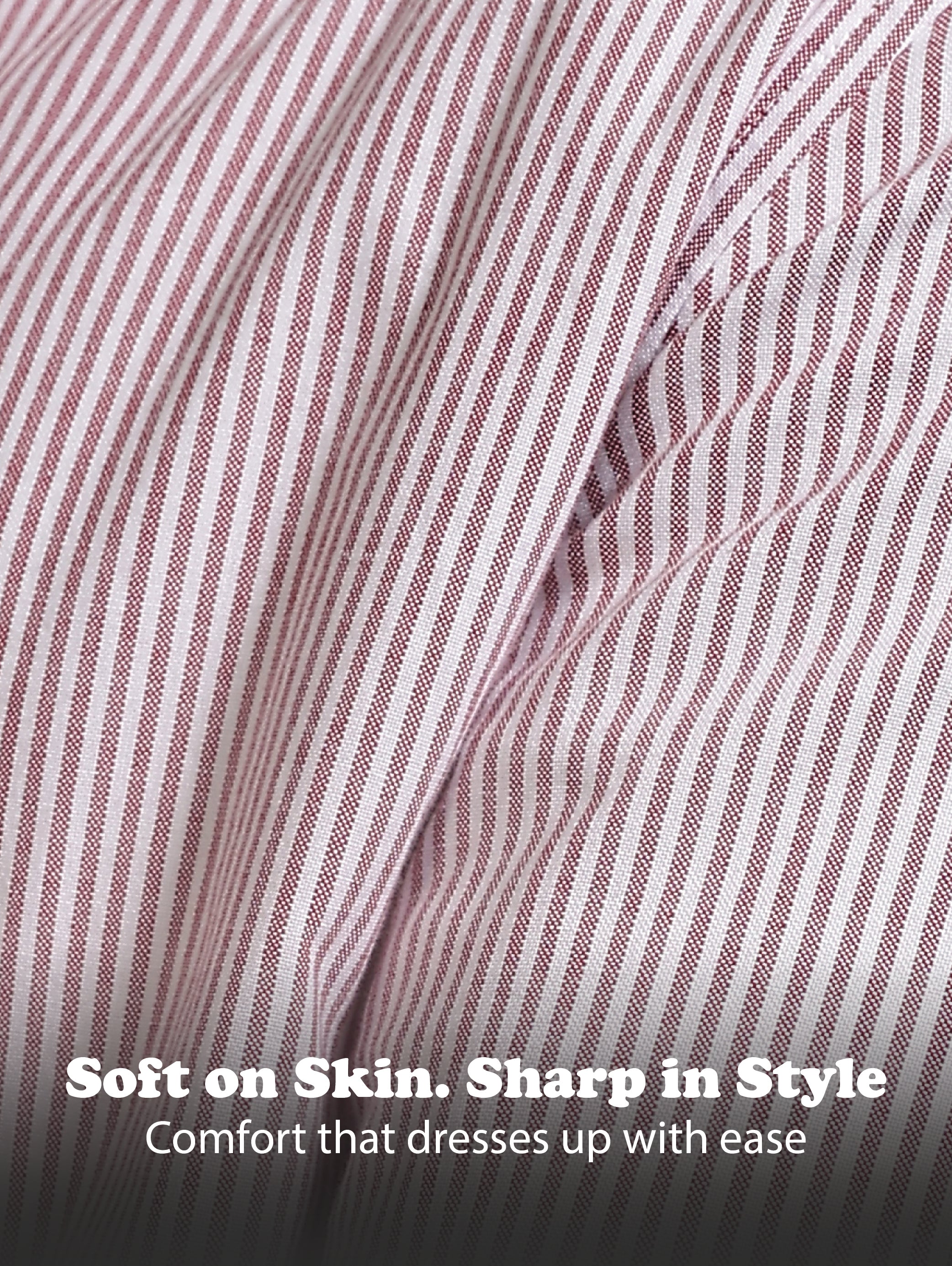 Men Red Cotton Oxford Slim Fit Striped Shirt