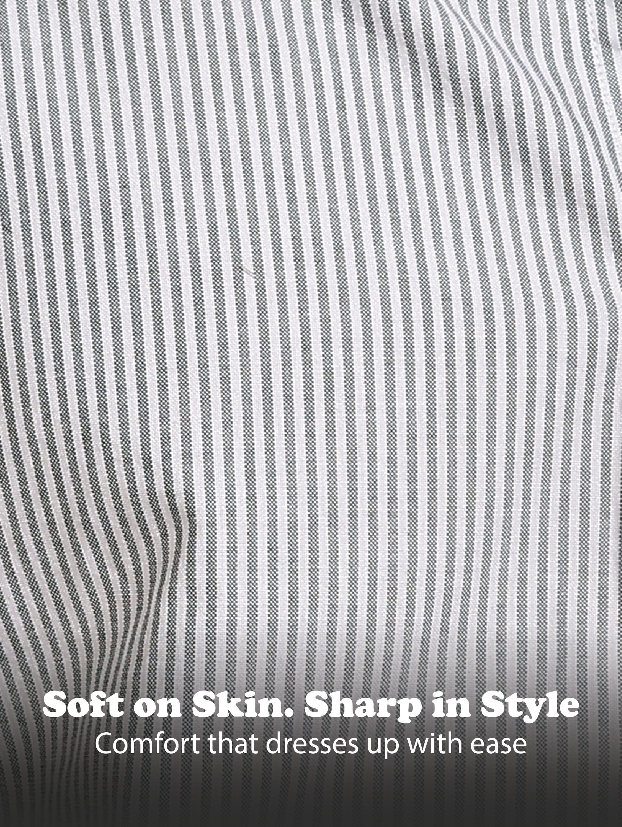 Men Green Cotton Oxford Slim Fit Striped Shirt