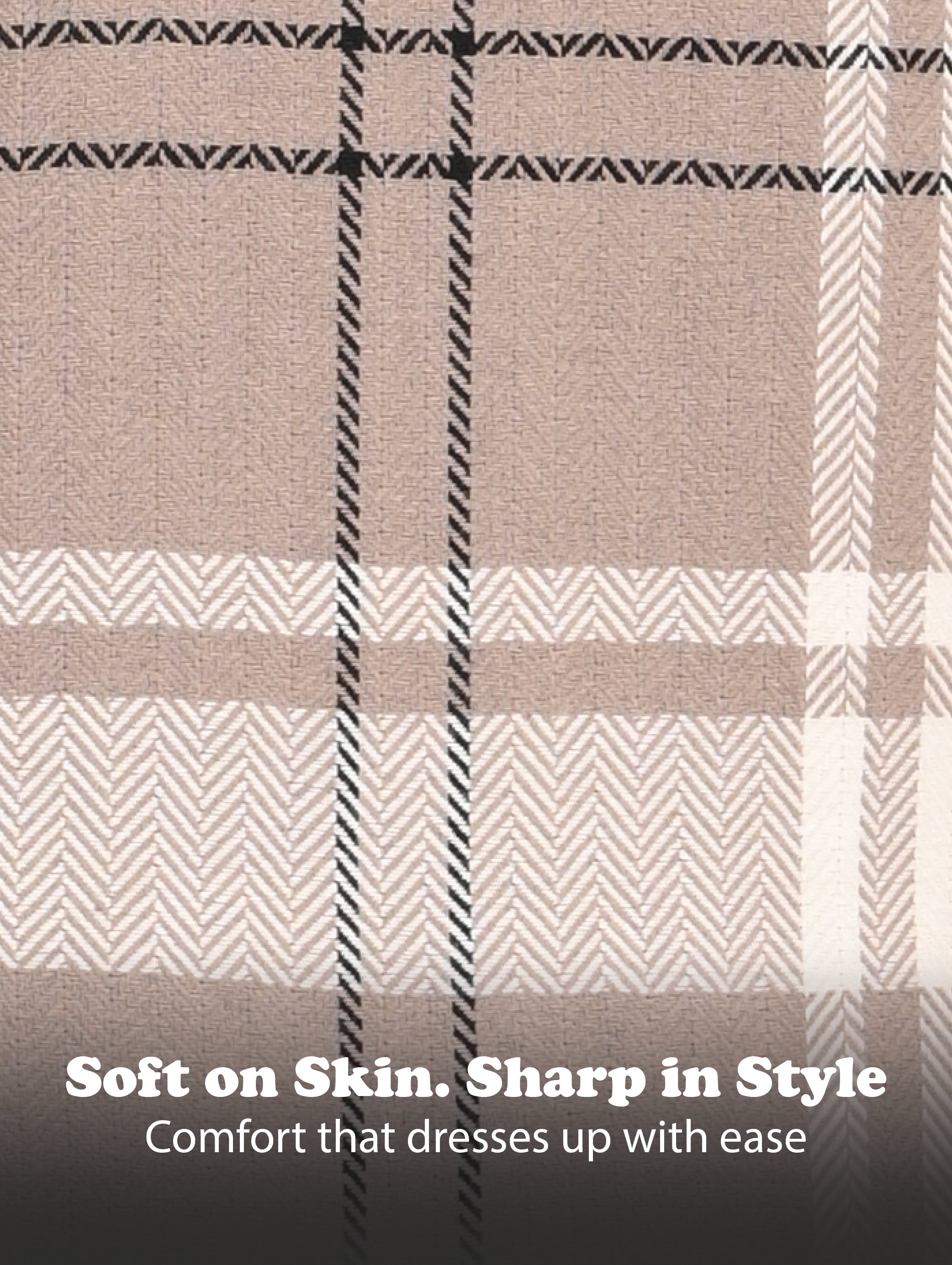 Men Beige Herringbone Checked Shirt