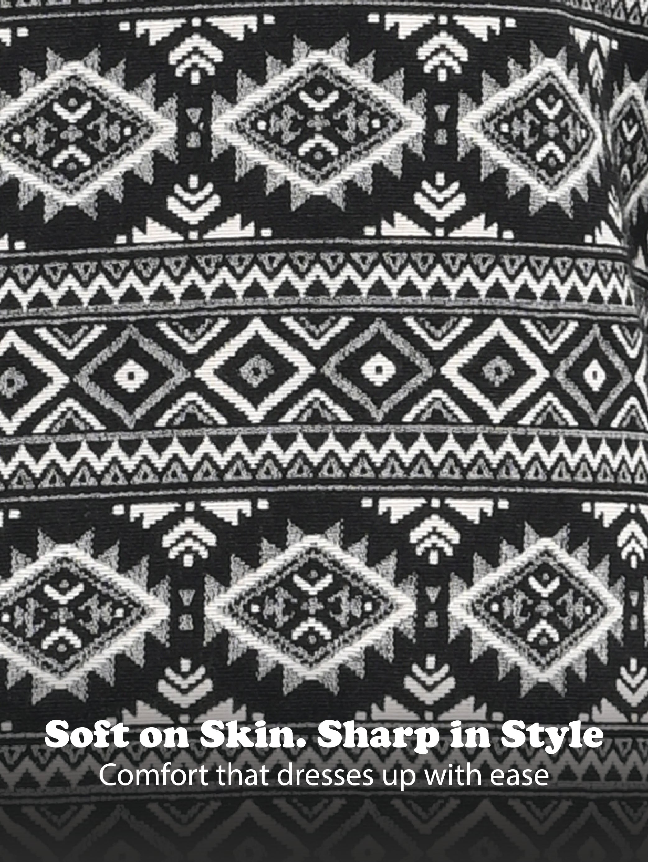 Men Black Textured Jacquard Tribal Shirt