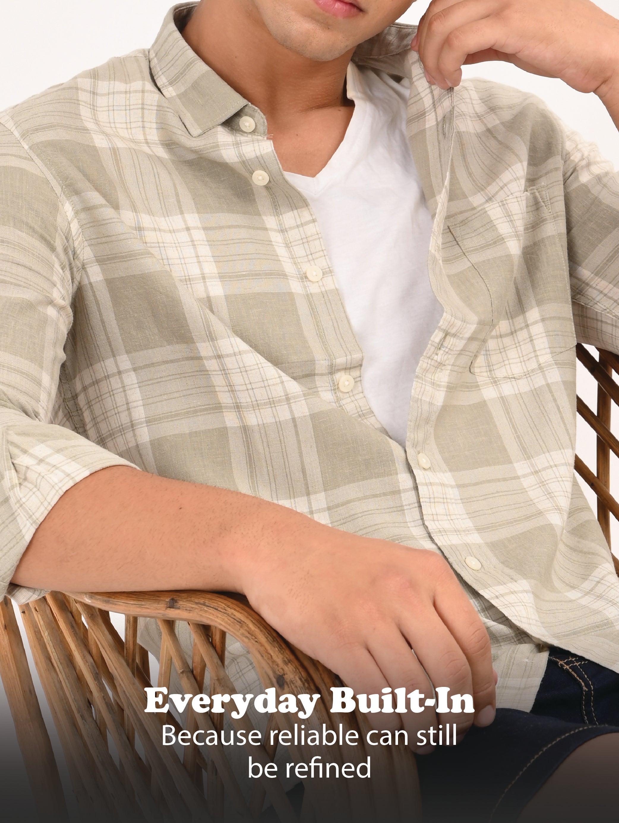 Men Green Linen Cotton Checked Shirt