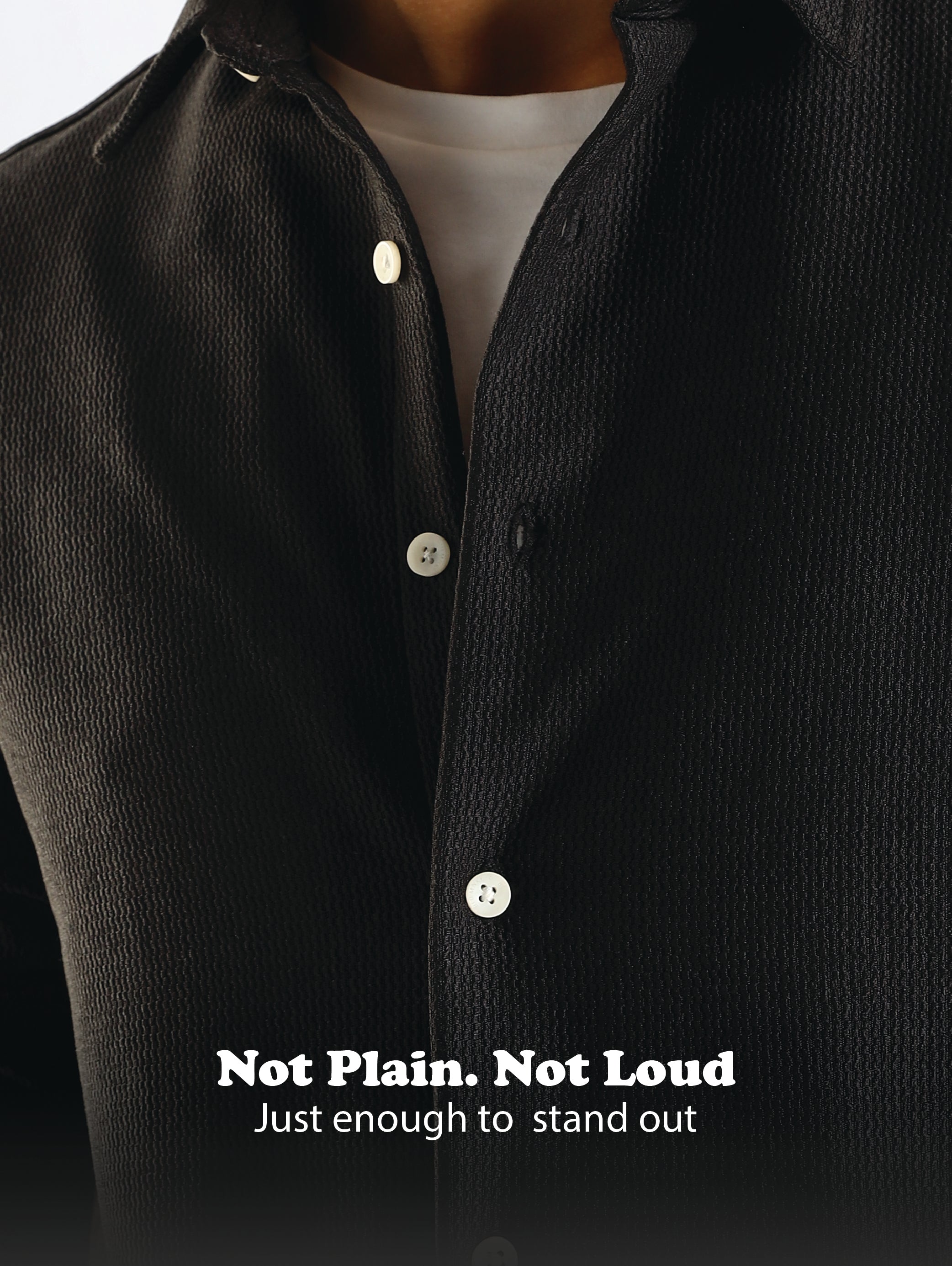 Men Black Textured Spread Collar Shirt