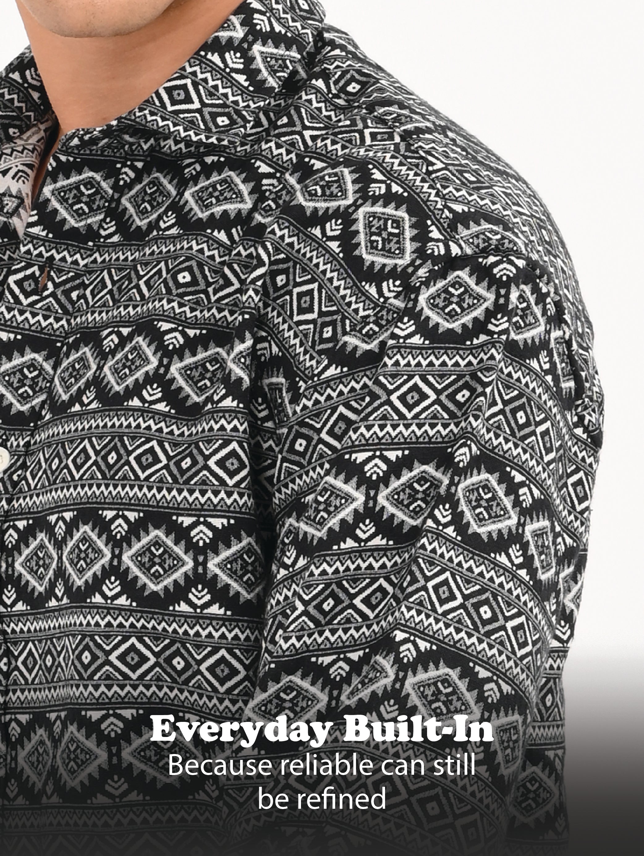 Men Black Textured Jacquard Tribal Shirt