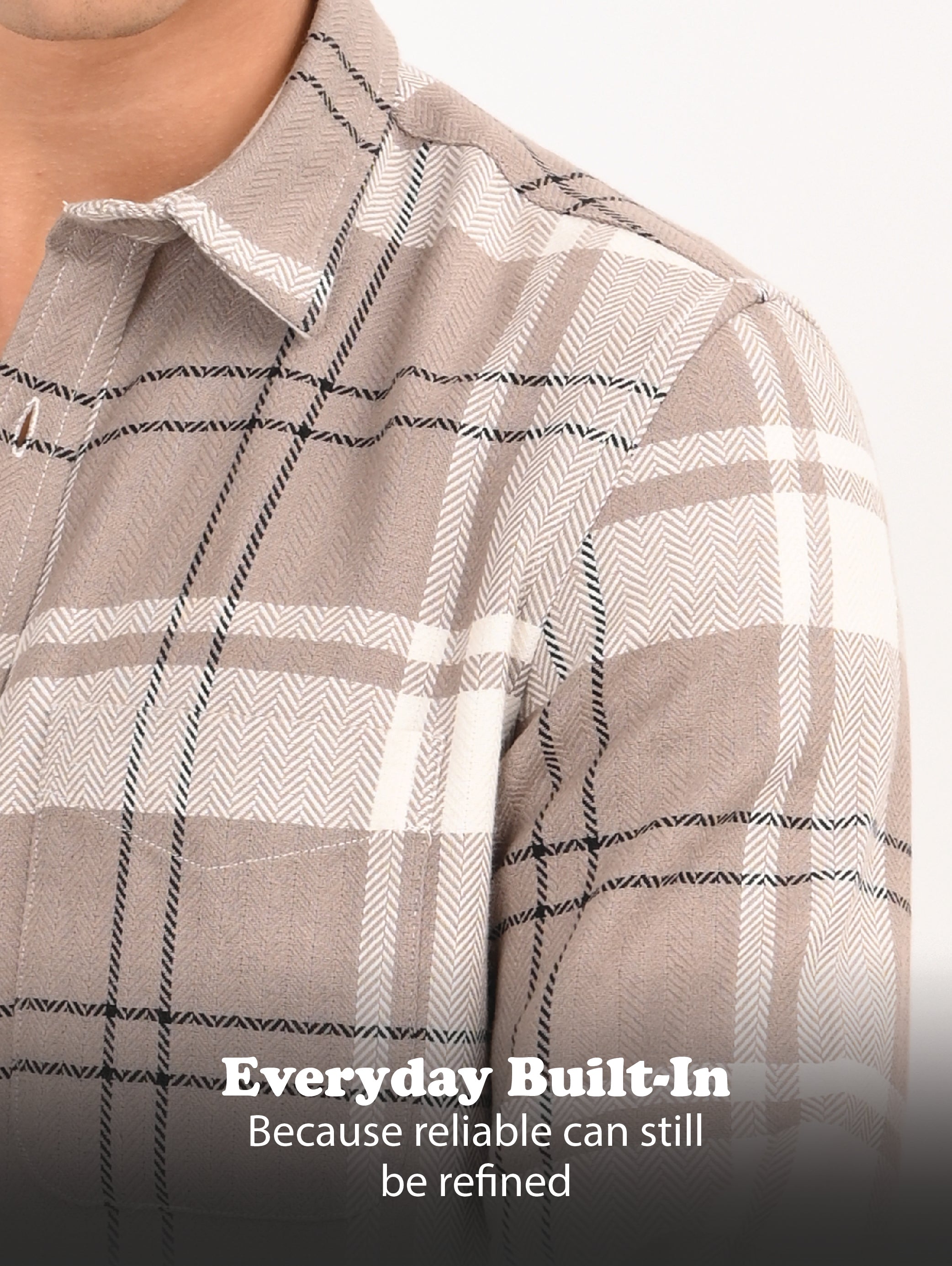Men Beige Herringbone Checked Shirt