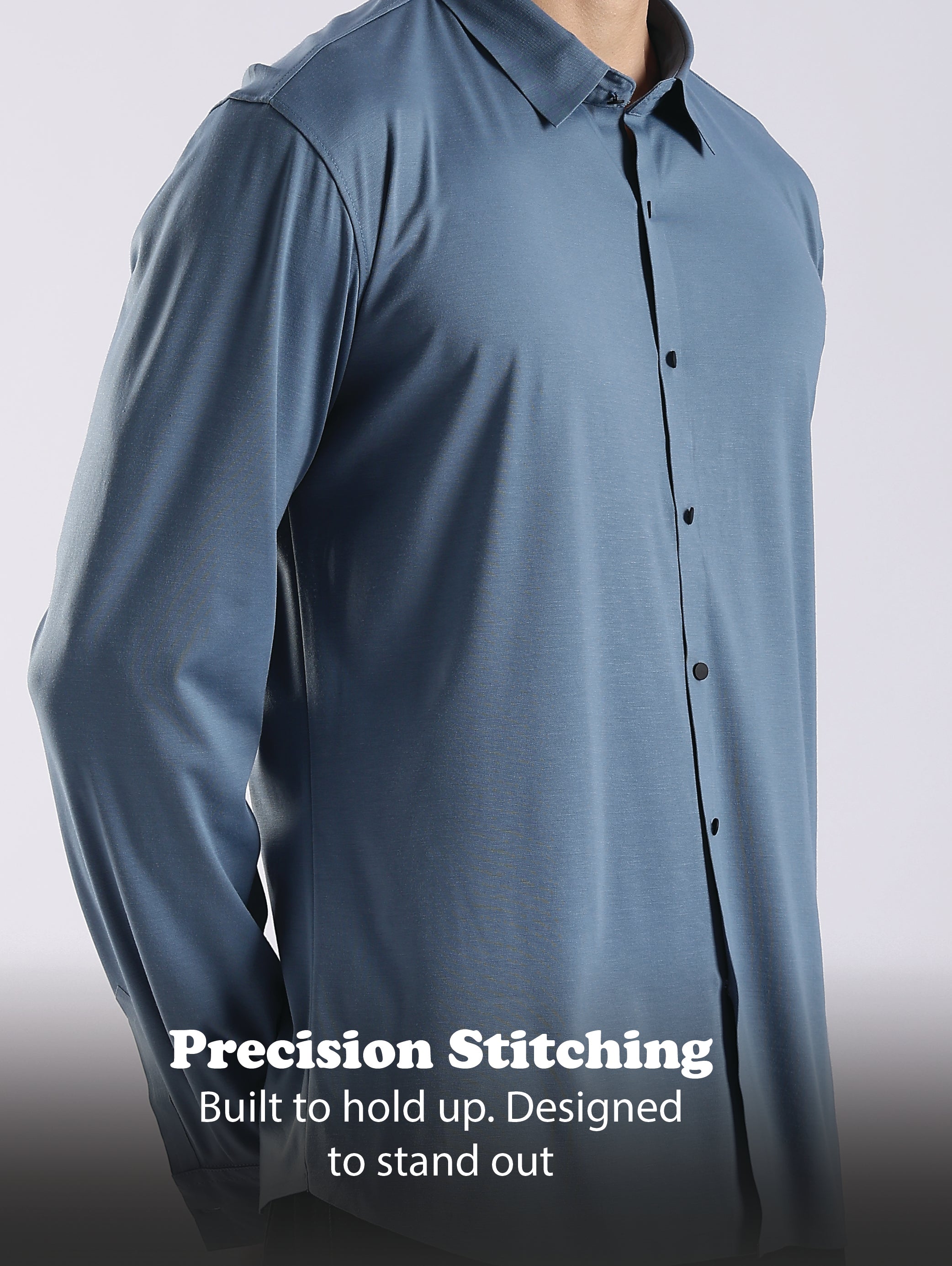 Men Blue Knitted Slim Fit Shirt