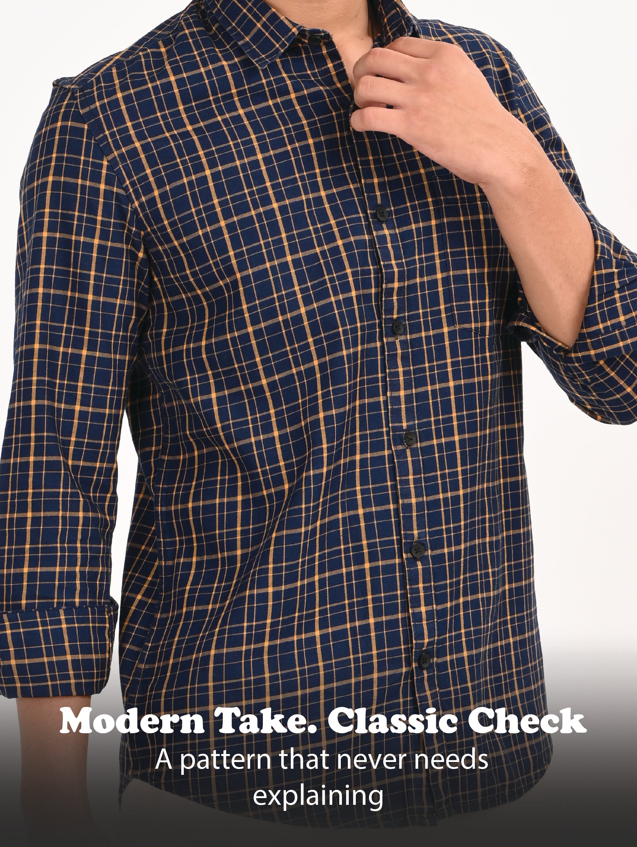 Men Navy Dyed Checked Shirt