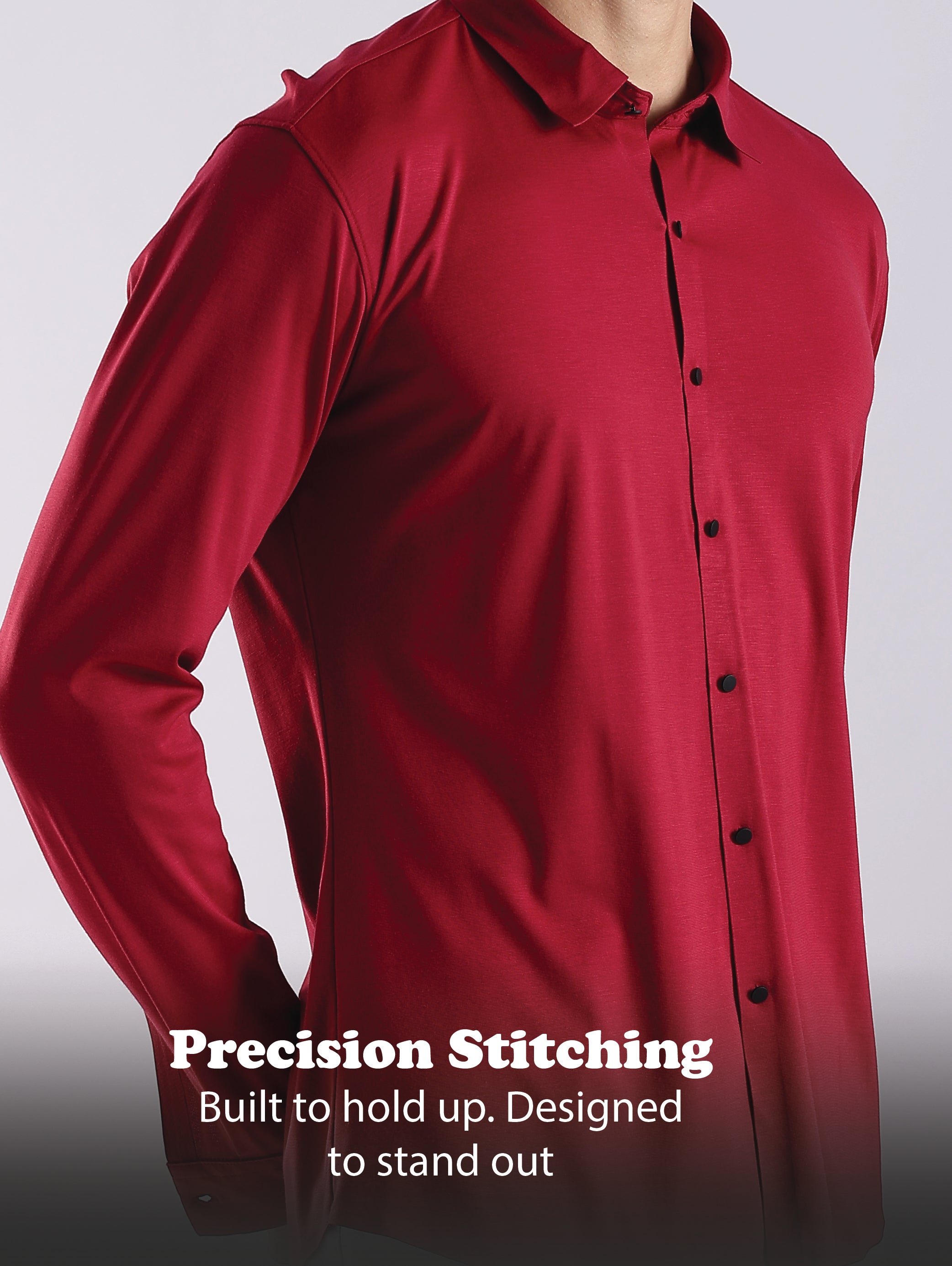 Men Maroon Knitted Slim Fit Shirt