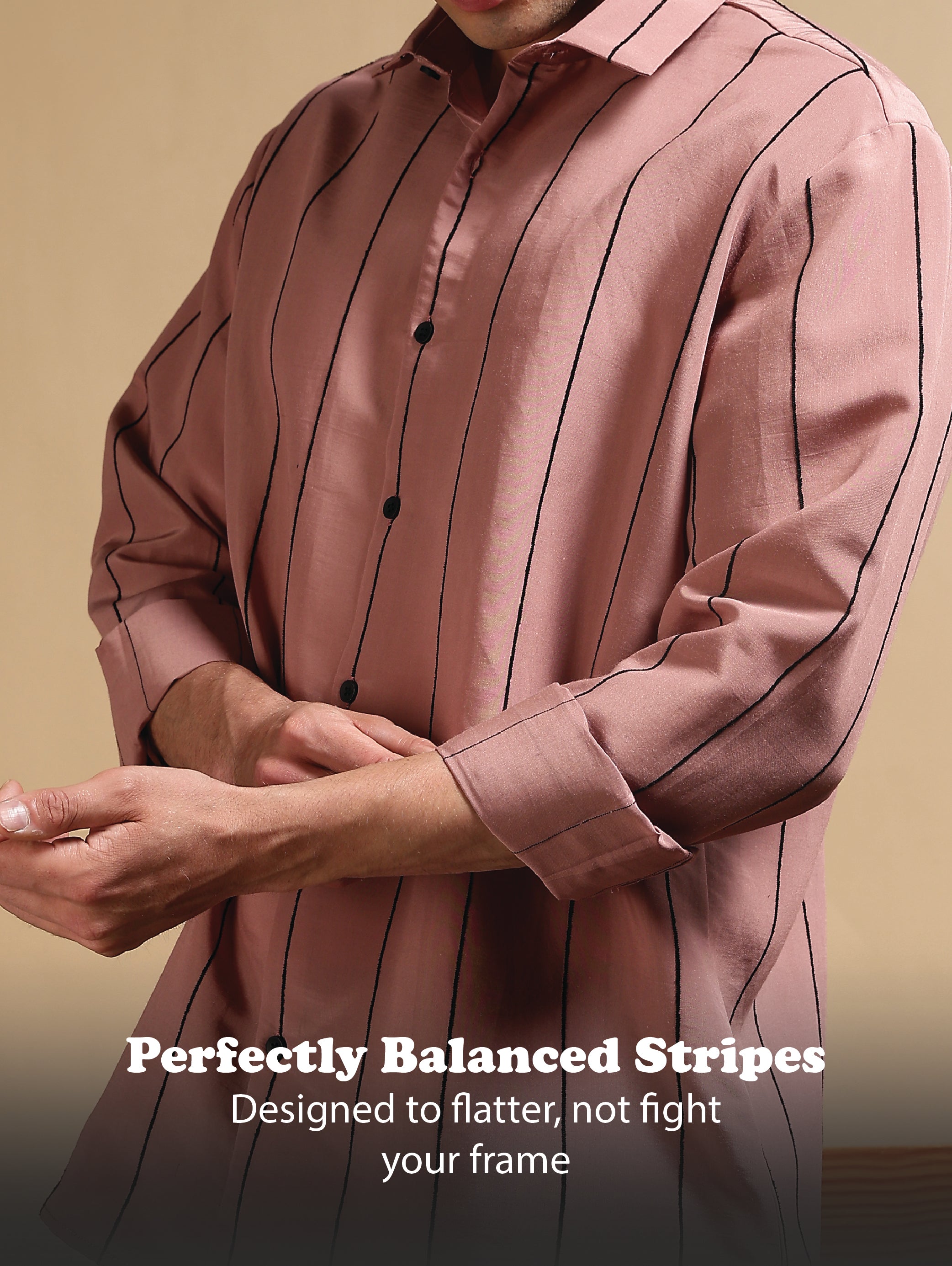 Men Pink Nylon Slim Fit Striped Shirt