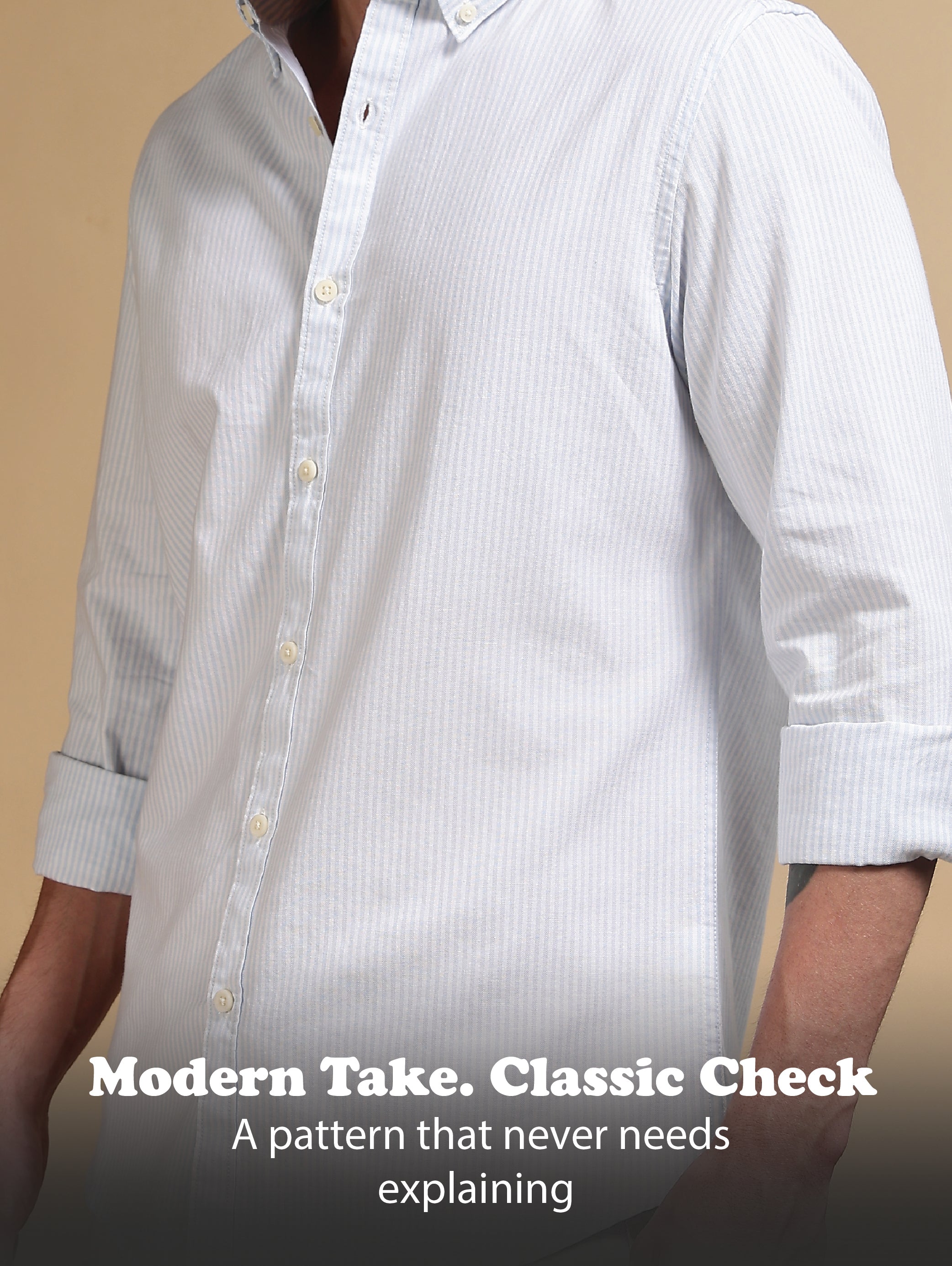 Men Blue Cotton Oxford Slim Fit Striped Shirt