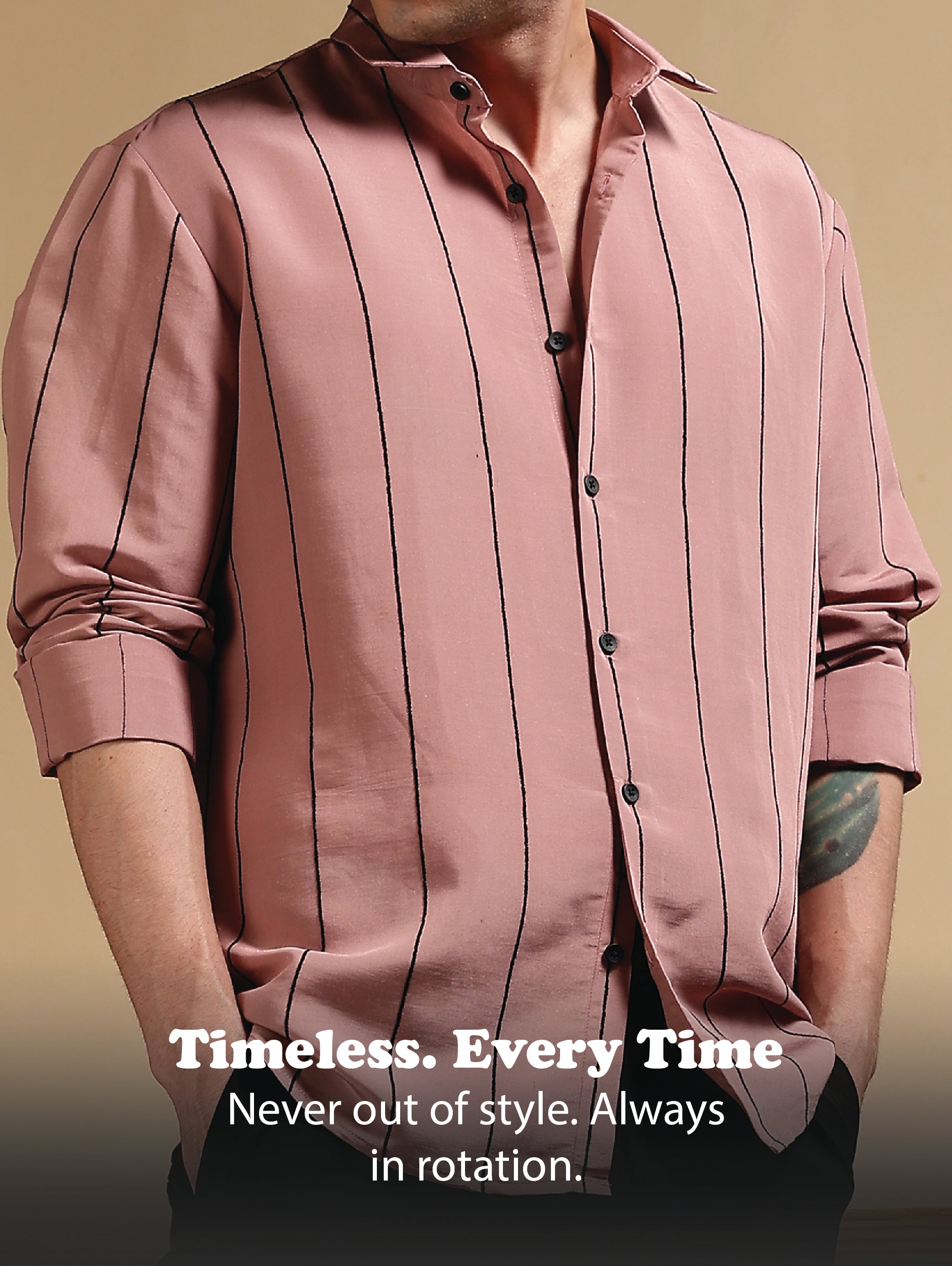 Men Pink Nylon Slim Fit Striped Shirt