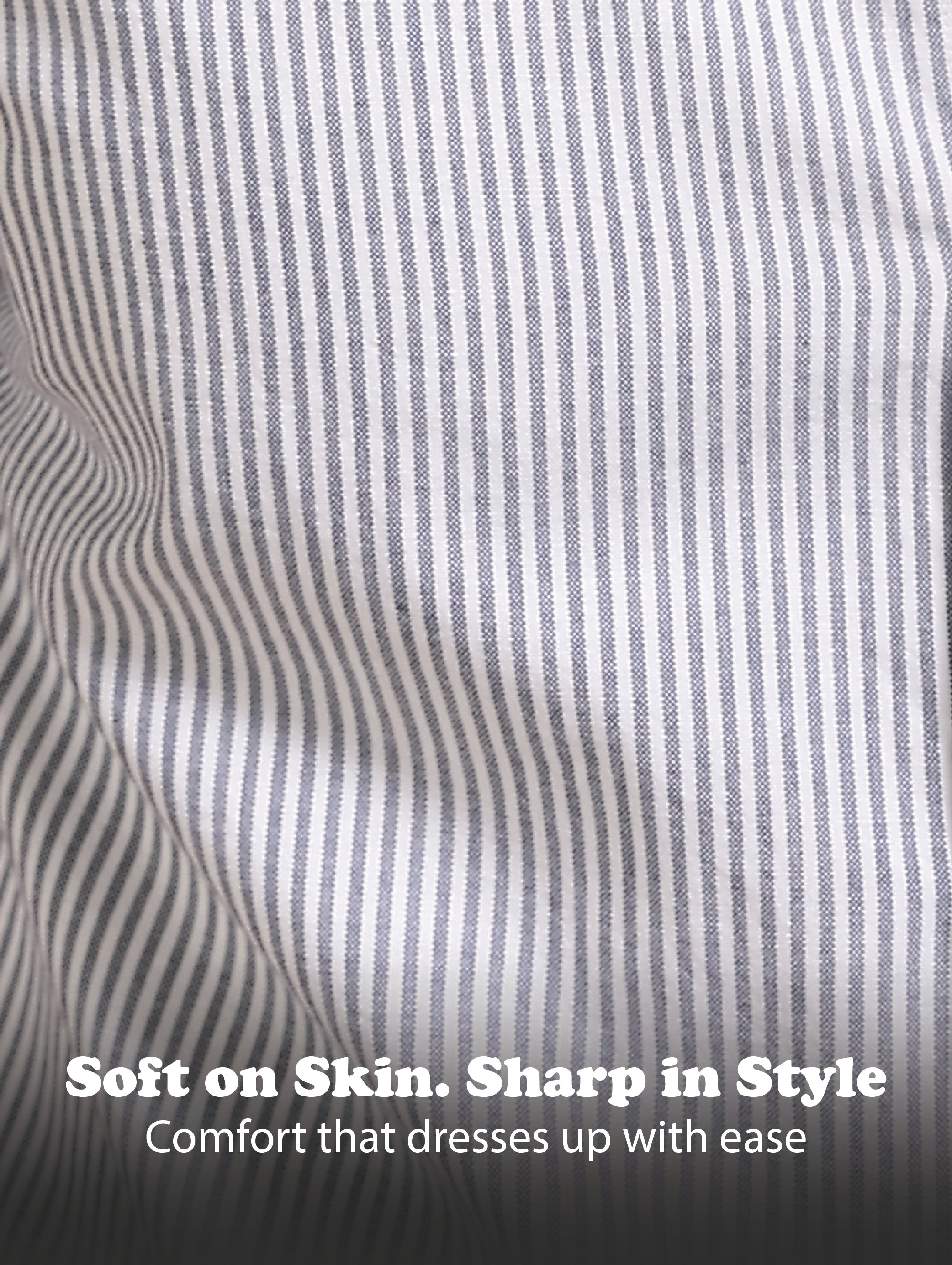 Men Navy Blue Cotton Oxford Slim Fit Striped Shirt