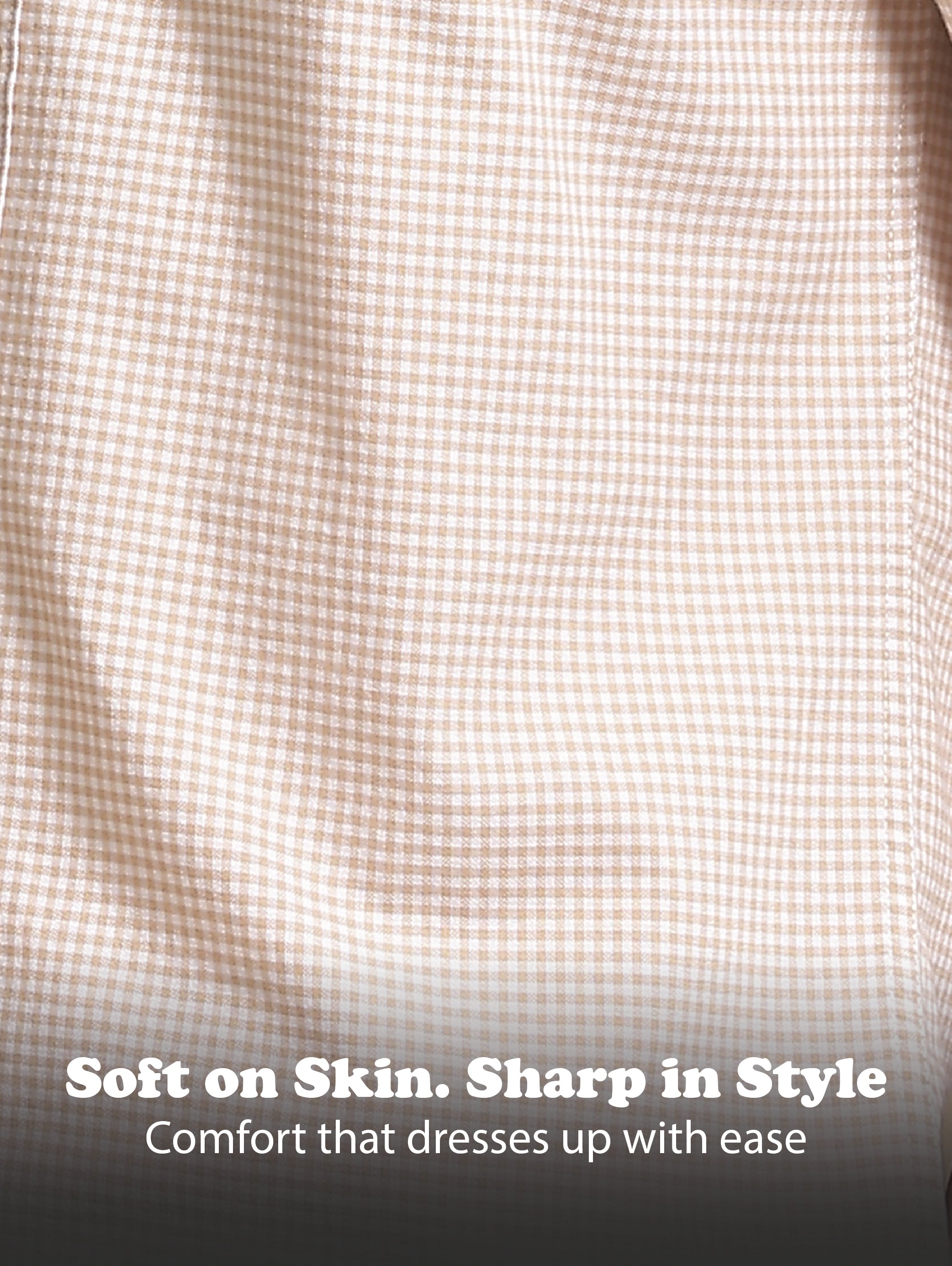 Men Cream Cotton Oxford Slim Fit Mini Checks Shirt