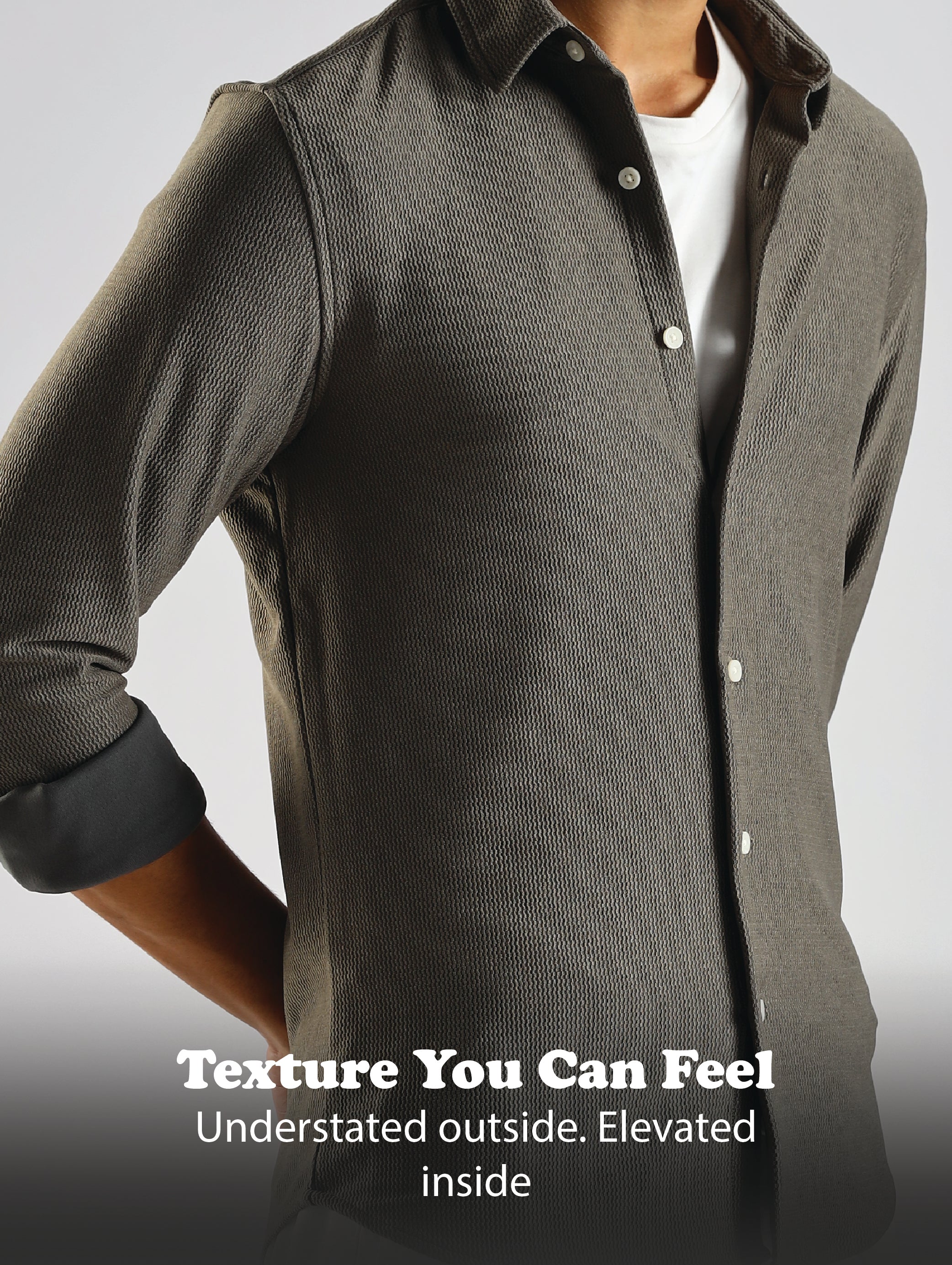 Men Olive Textured Spread Collar Shirt