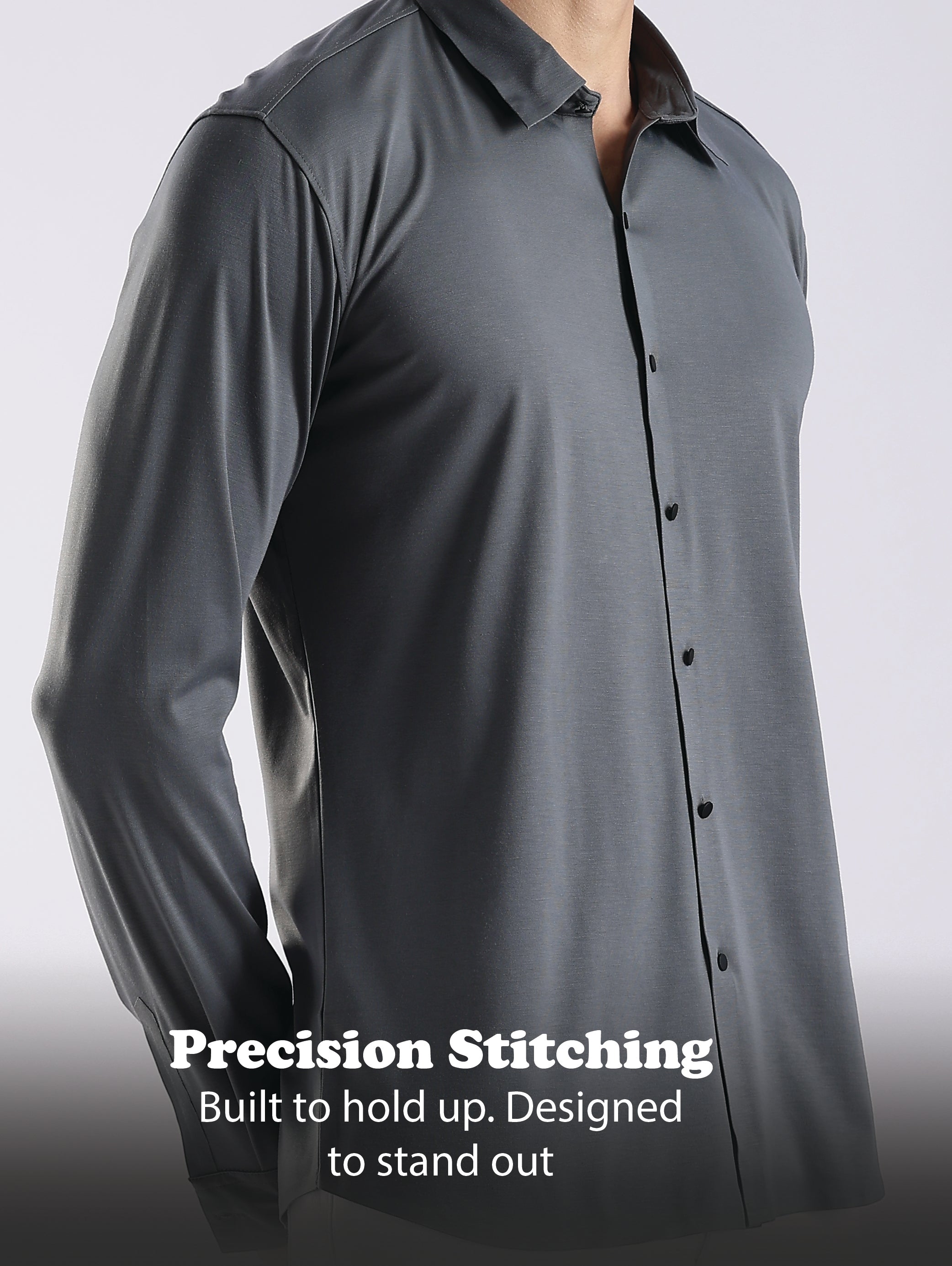 Men Grey Knitted Slim Fit Shirt