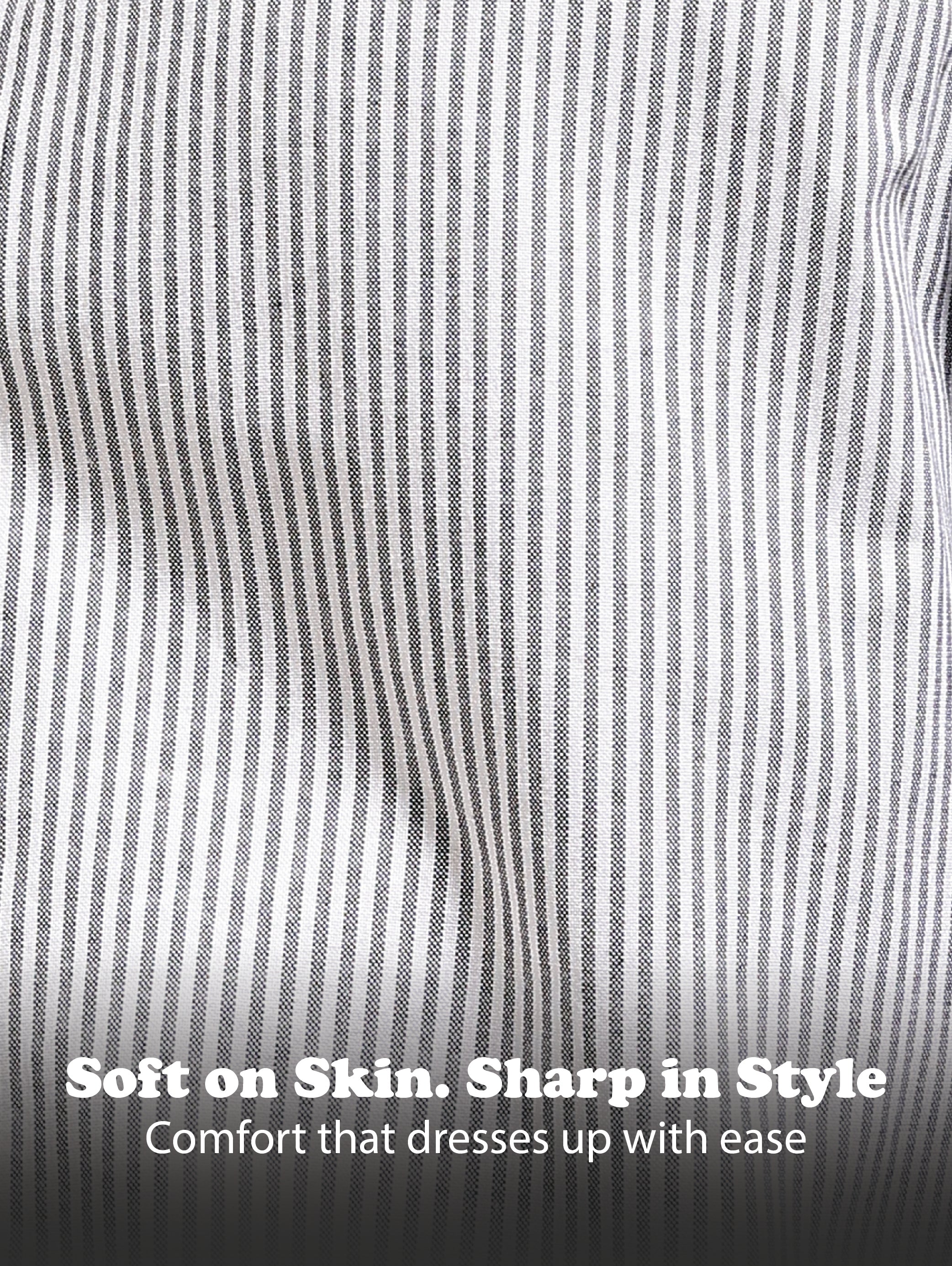 Men Black Cotton Oxford Slim Fit Striped Shirt