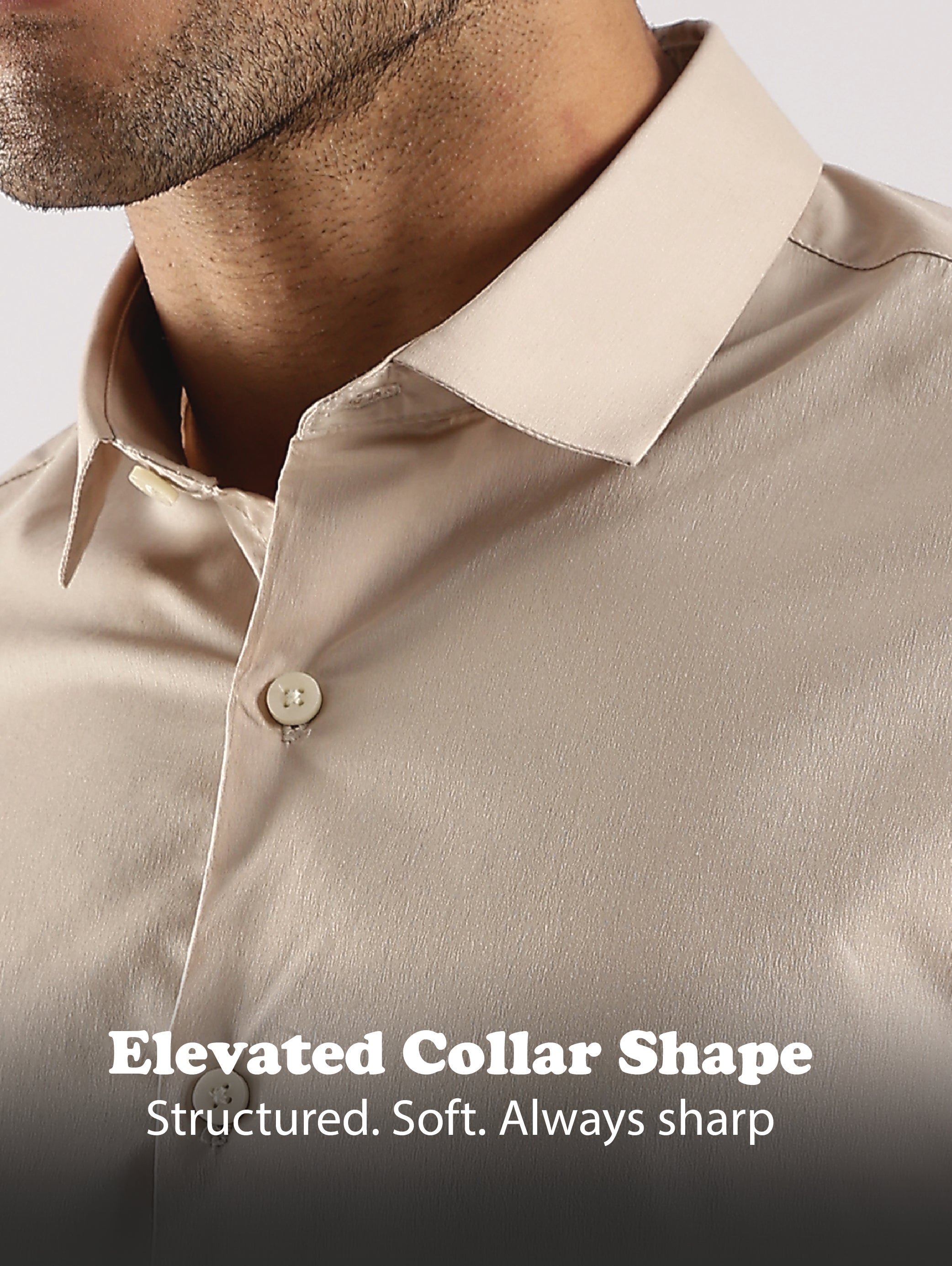 Men Cream Cotton Slim Fit Shirt