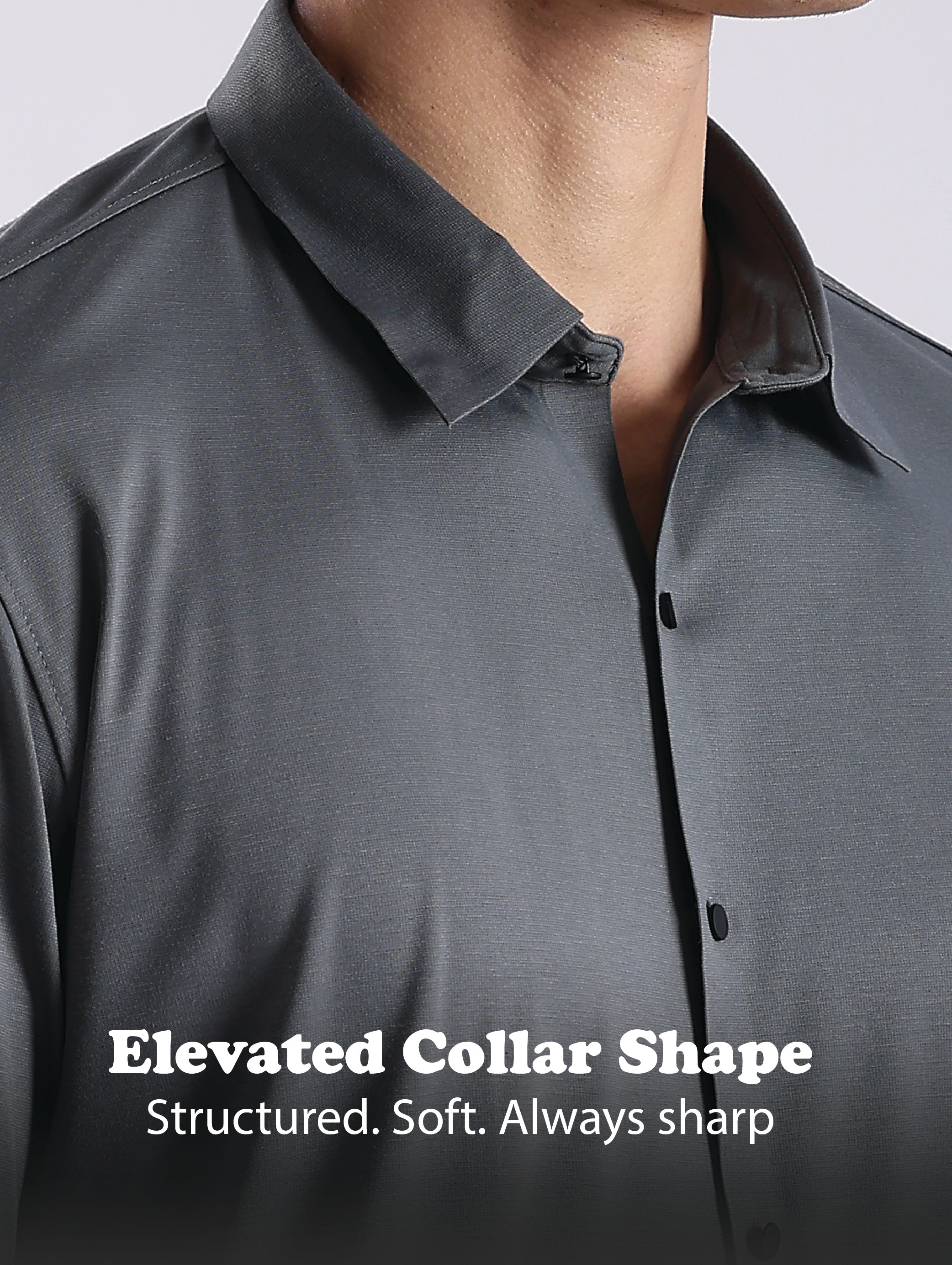 Men Grey Knitted Slim Fit Shirt