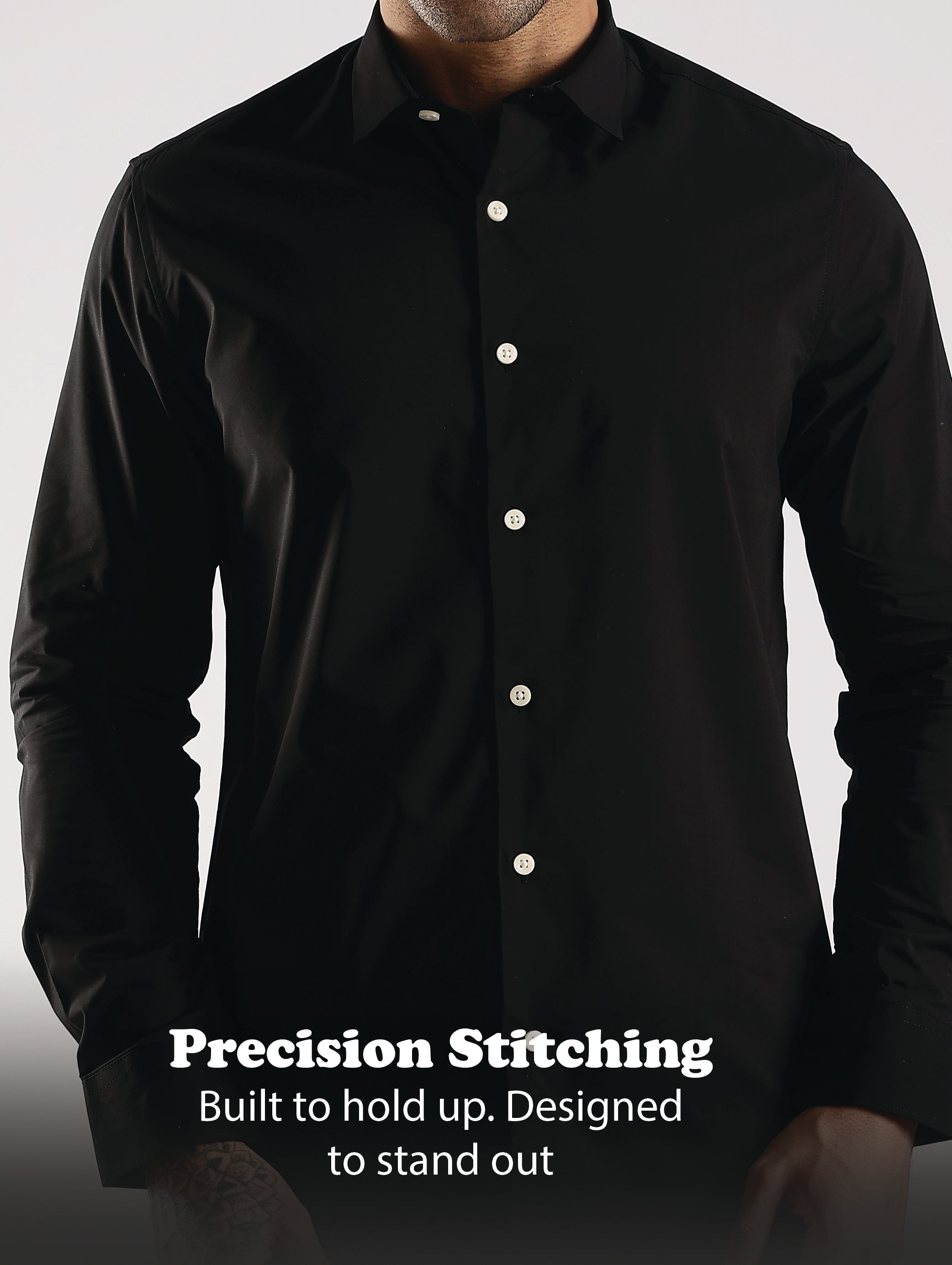 Men Black Cotton Slim Fit Shirt